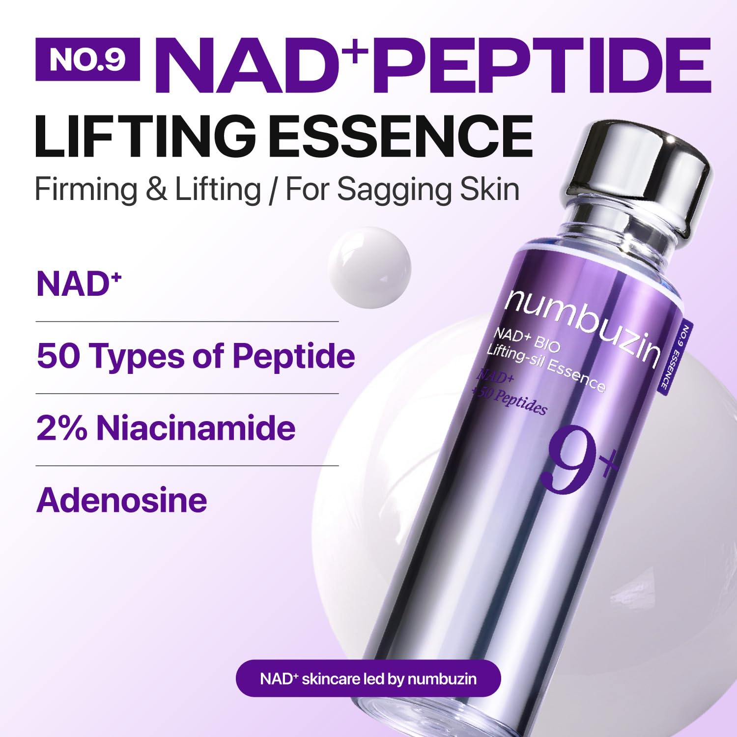 numbuzin No.9 Essence | NAD+ BIO Essence | Liftingujące, zmarszczki, drobne linie, elastyczność | Peptydy, NAD+ | Serum na starzenie się, matową skórę | 50 ml.