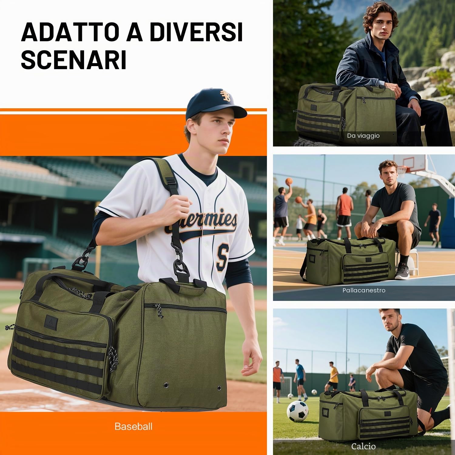 120L Borsone da Viaggio Grande Borsa Palestra per Uomo Donna Borsoni Sportivo Resistente Extra Grandi XL con Tracolla per Viaggi, Campeggio, Sport, Verde