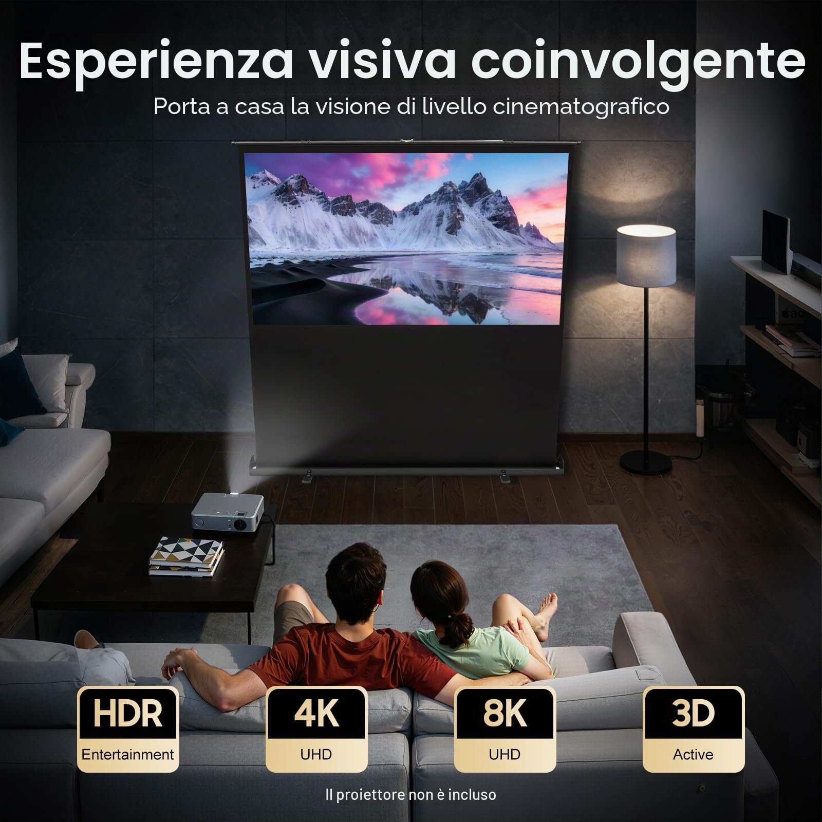 Schermo di Proiezione Portatile da 80 pollici, schermo di Proiezione a Pavimento 4K e 8K 16: 9 con Pieghevole Lavabile Durevole Schermo Proiettore Video Portatile