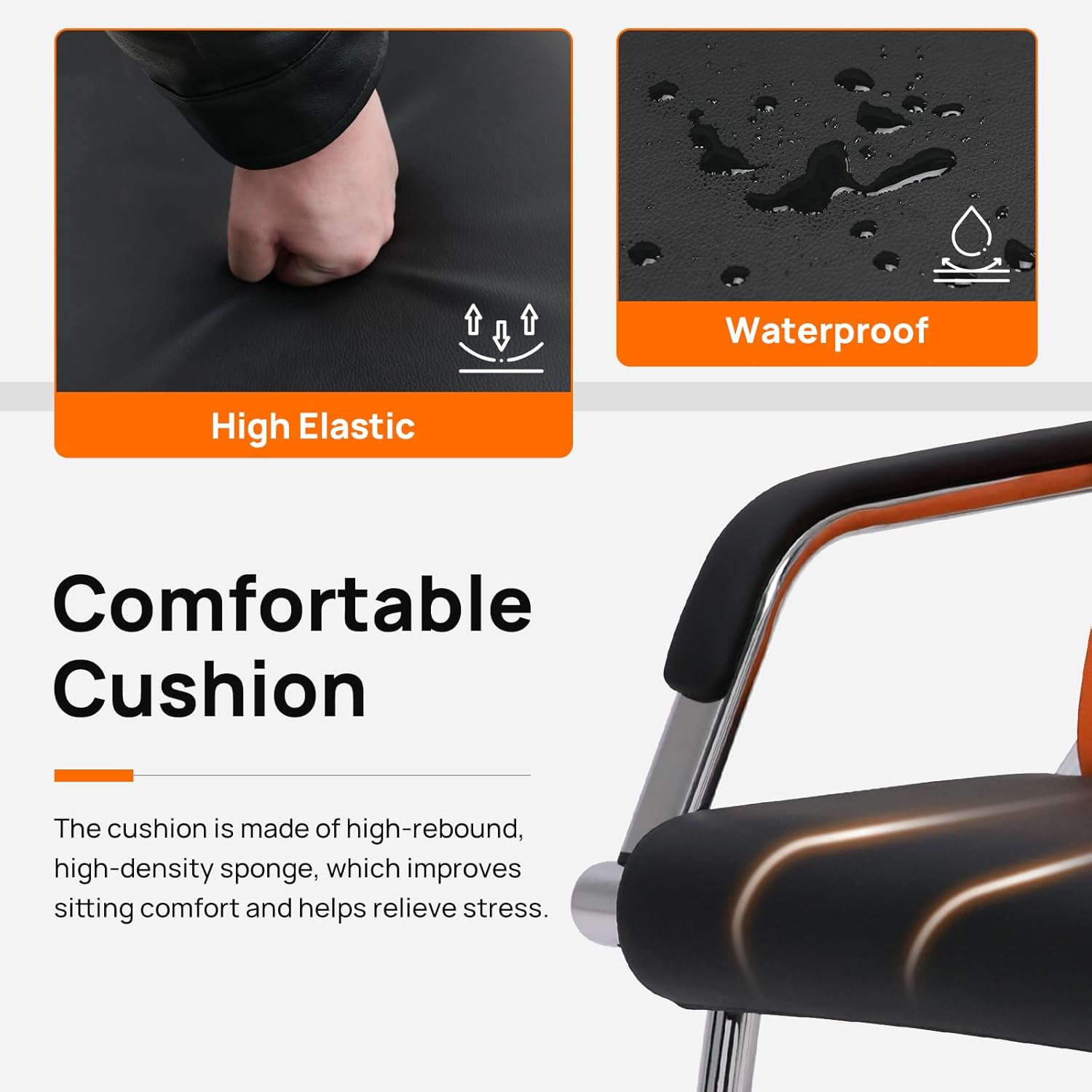 Waiting Room Chairs with Armrest, PU Leather Office Furniture, Lobby Conference Reception Chairs, Office Guest Seating for Clinic,Airport,Hospital,Barber,Salon,Bank (Orange &Black, 2