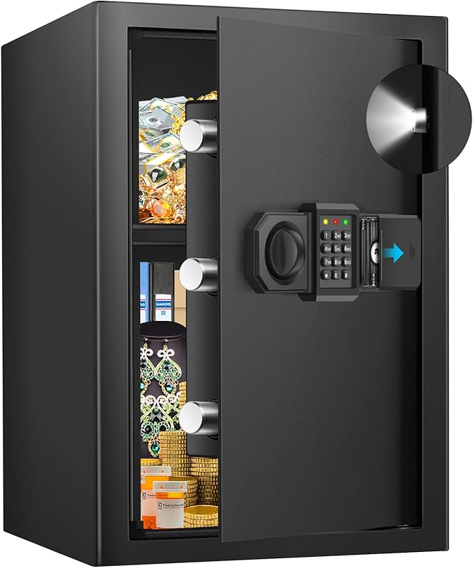 3.0 Cuft Large Fireproof Safes for Home, Digital Safe Box with Alarm System, Removable Shelf and Mute Function, Anti-theft Fire Safe for Ammo, Money, Jewerly, Document