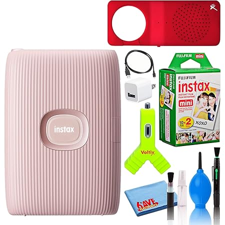 Fujifilm Instax Mini Link 2 Portable Smartphone Printer (Soft Pink) Creative Kit Film Bundle with (20) Instax Mini Films + Bluetooth Speaker + On-The-Go Kit + 6AVE Cleaning Kit + More