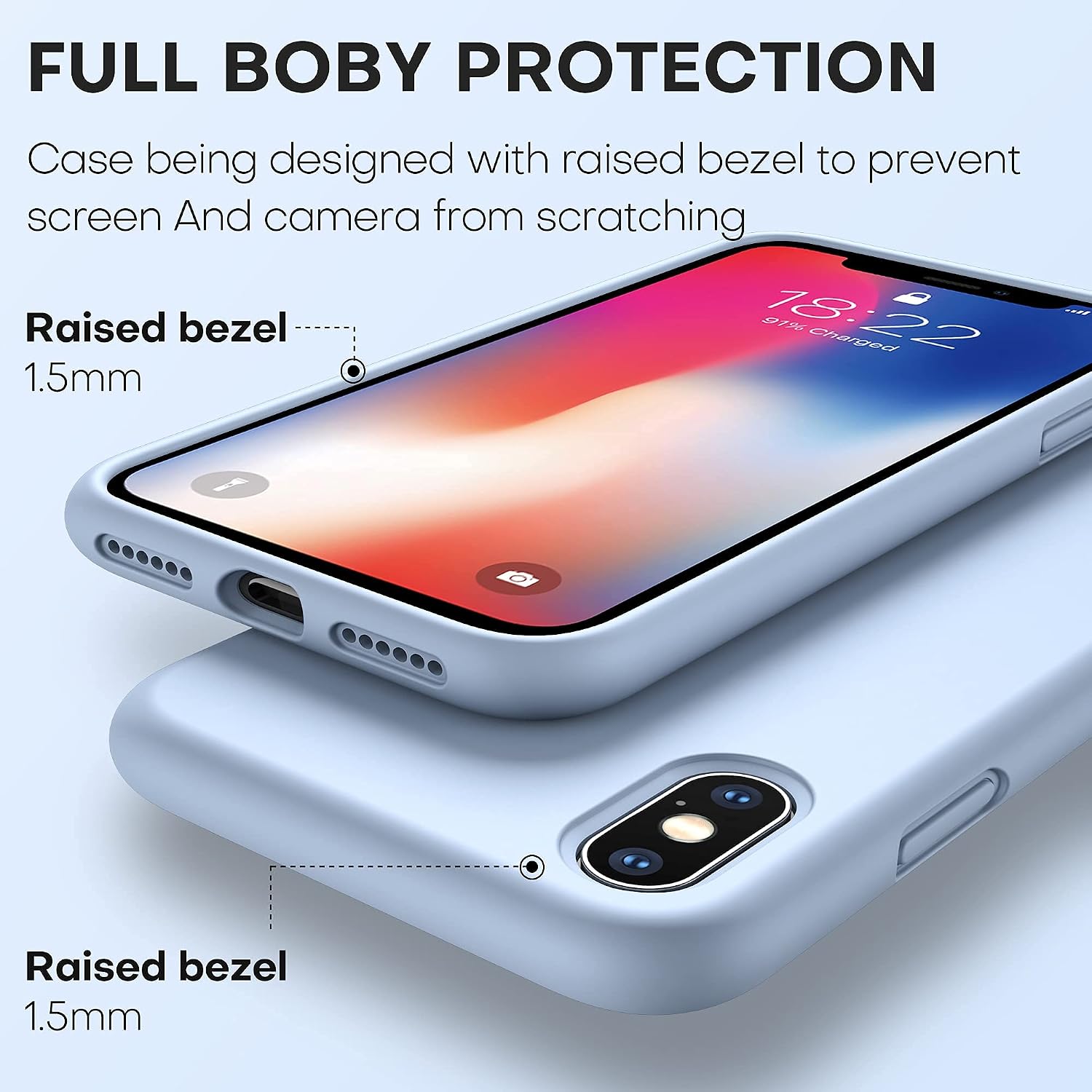 ImpactStrong iPhone Xs Case/iPhone X Case, Silicone Heavy Duty Liquid Gel Shockproof Case with Soft Microfiber Cloth Cushion Compatible with iPhone X/XS (5.8 inch) - Light Blue
