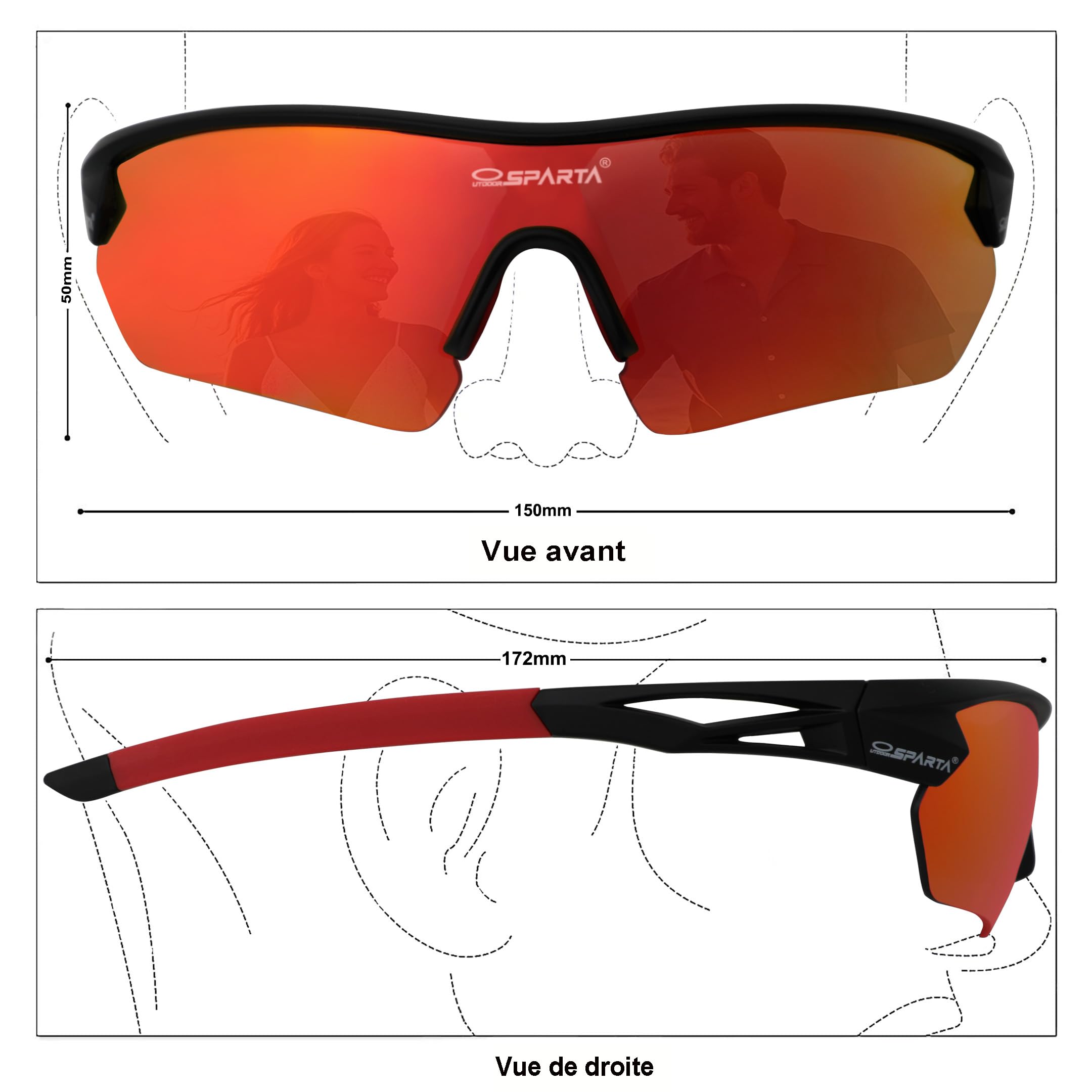 Lunettes de soleil de sport polarisées avec 5 verres interchangeables pour homme et femme