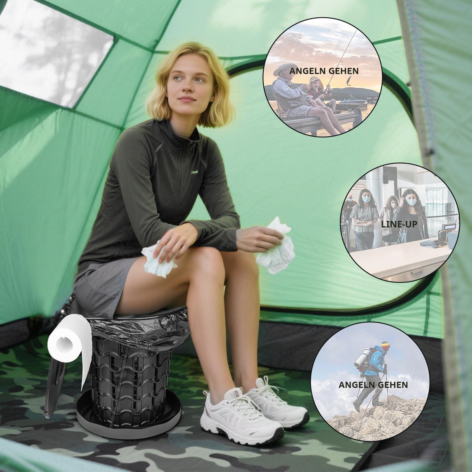 XXL einziehbare tragbare Toilette, Reise-Toilette (200 kg Kapazität), verstellbare Höhe, Camping-Toilette für Erwachsene und Kinder (8,9 - 47,7 cm), zusammenklappbar, tragbar, Töpfchen für Camp/Auto