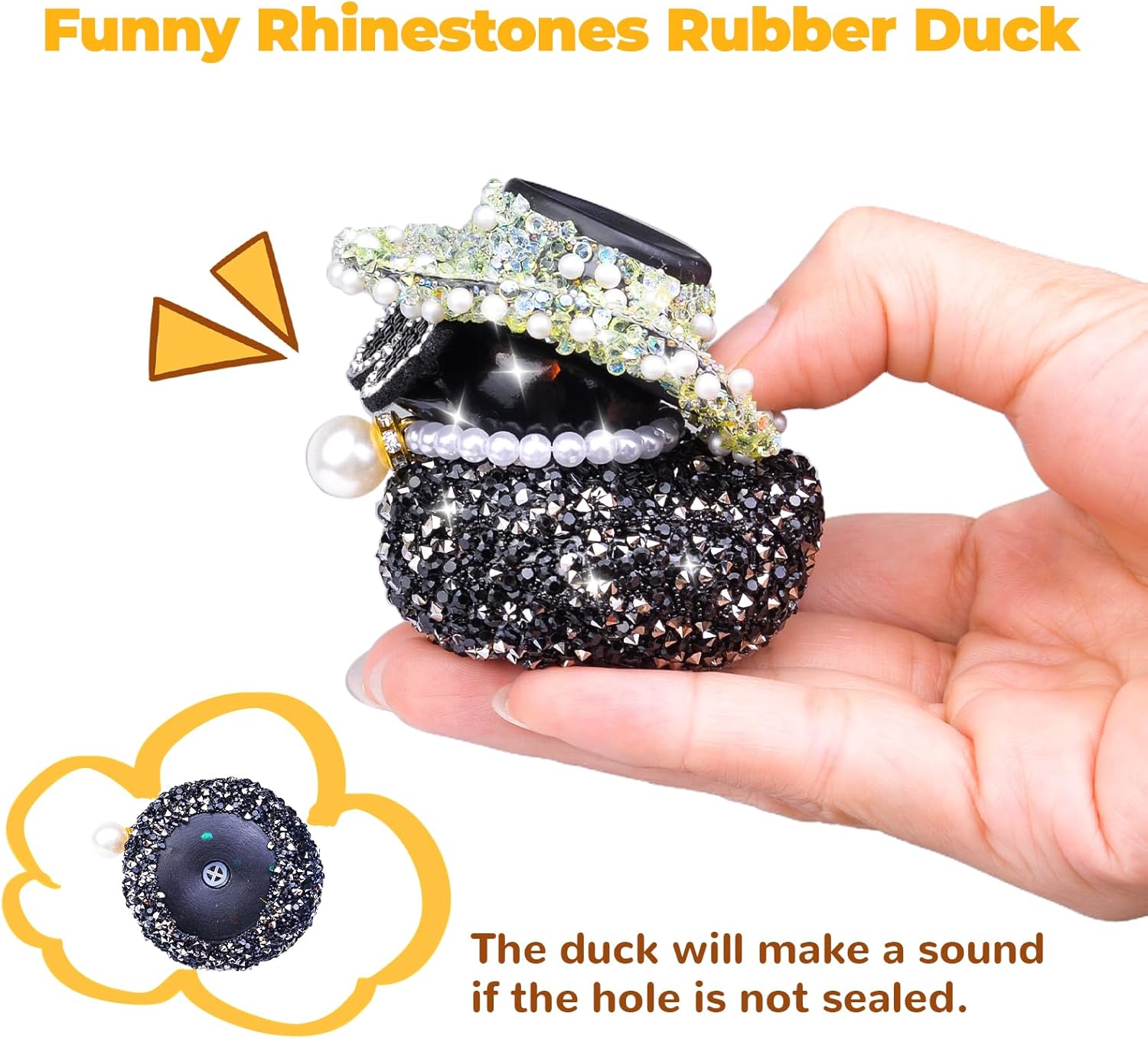 Rhinestones Rubber Duck Car Ornaments, 2Pcs Funny Diamond Ducks Car Dashboard Decorations Duck Accessories with Mini Shiny Cowboy Hat Necklace and Sunglasses