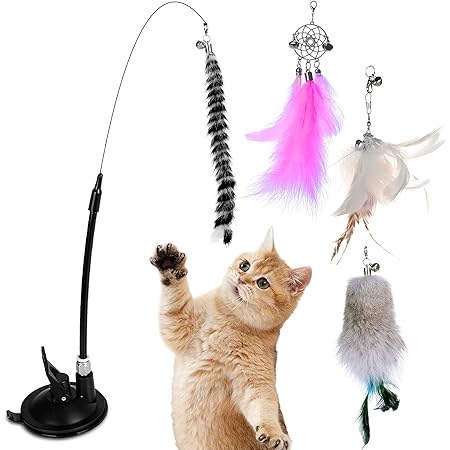 Amazon 猫じゃらし 羽のおもちゃ じゃれ猫 猫のお遊び草 猫用玩具 羽根 4 交換可能 猫用おもちゃ 運動不足 ストレス解消 ペット用品 釣竿じゃらし 知育玩具 天然素材 ねこじゃらし ペットグッズ ねこ用品 猫じゃらし Peace Corner ペット用品 通販