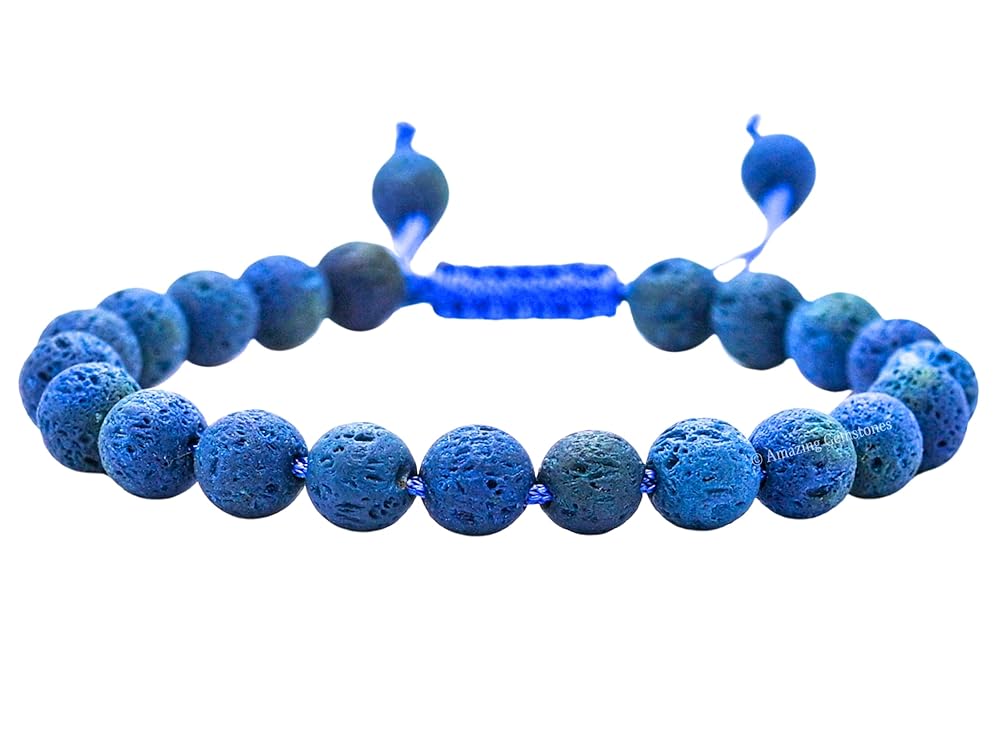 Blue Lava Bracelet for Women Men's Gifts - Protection Healing Crystal Bracelet - 8mm Gemstone Beaded Adjustable Bracelet Pulseras Para Hombres Mujer Stocking Stuffers