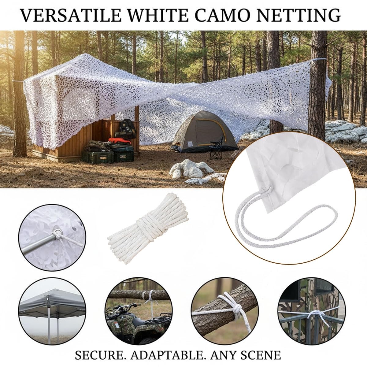 Generico Rete Mimetica ombreggiante 3.5m 4m 5m 6m 7m 8m 10m Rete ombreggiante Bianca per Auto Decorazione Campeggio Gazebo Telo Parasole