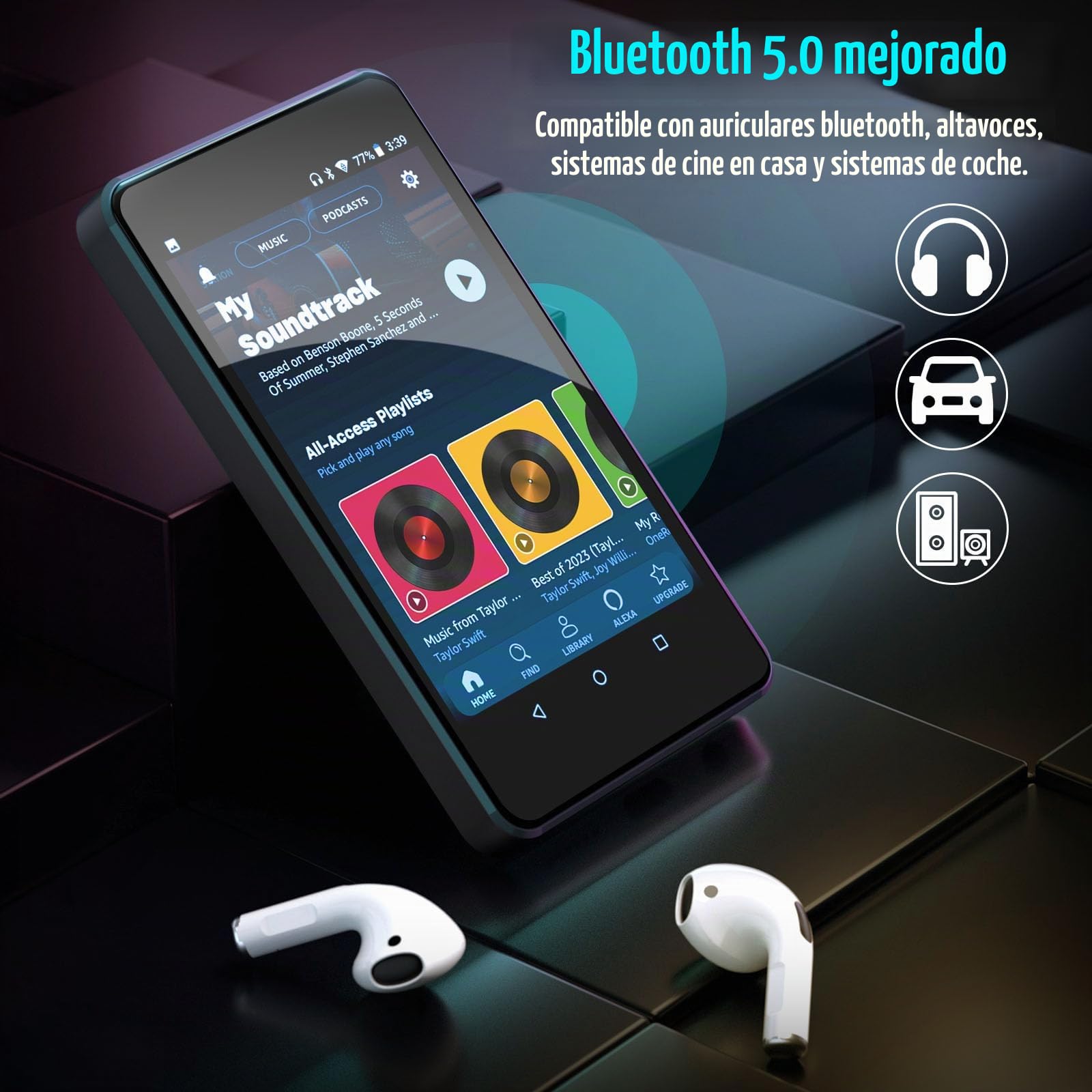 Reproductor MP3 para niños con Controles Parenales, Spotify Kids, Spotify, Audible, Amazon Music, Libby, Reproductor de música MP4 IPS de 4,0" con Capacidad de hasta 512GB (Negro Oscuro)