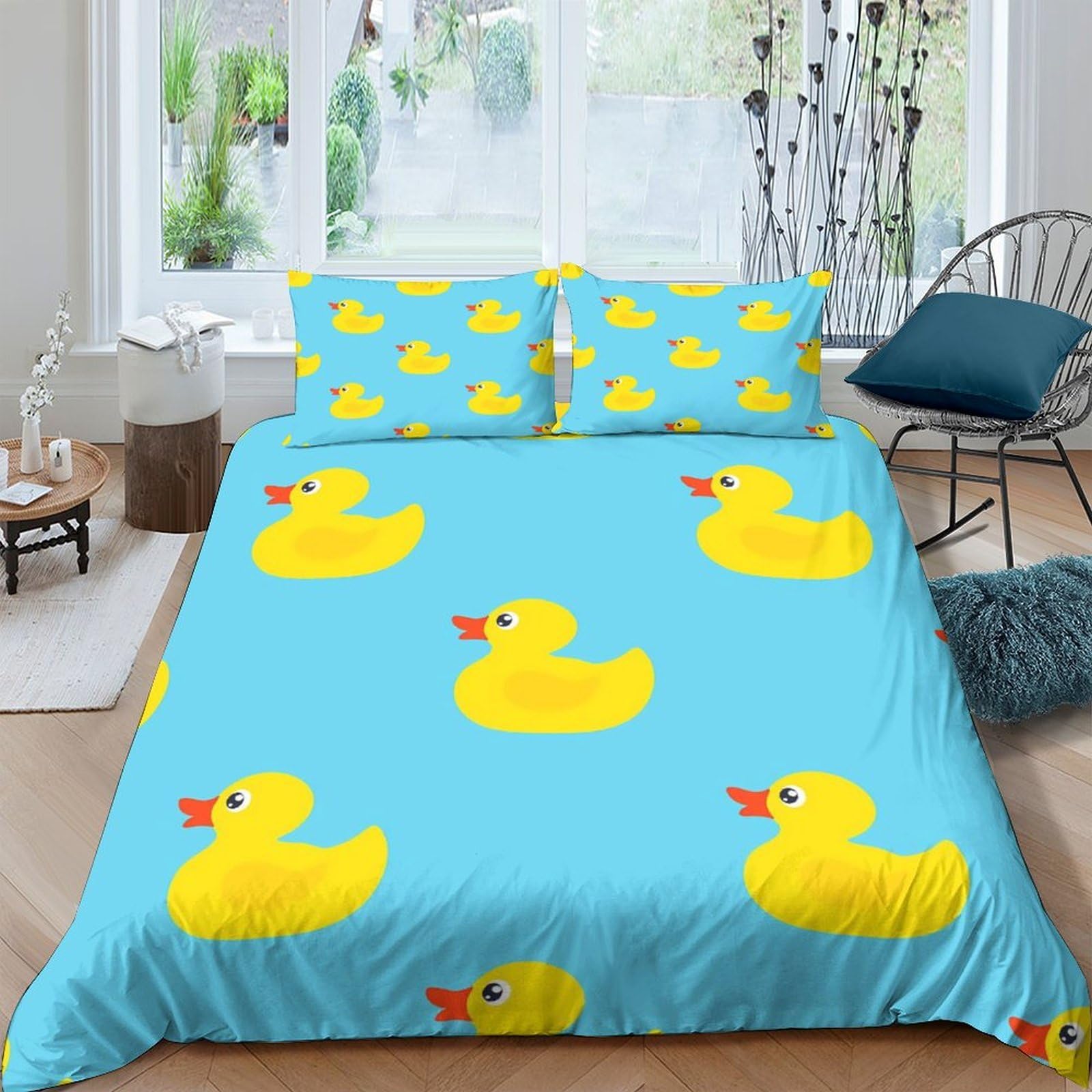 XFKLYNVCJ 3D Printed Rubber duck pattern Bedding Cover Soft Fabric Cartoon playful Duvet Cover Lightweight Breathable Family Home Bedroom Use Double（200x200cm）