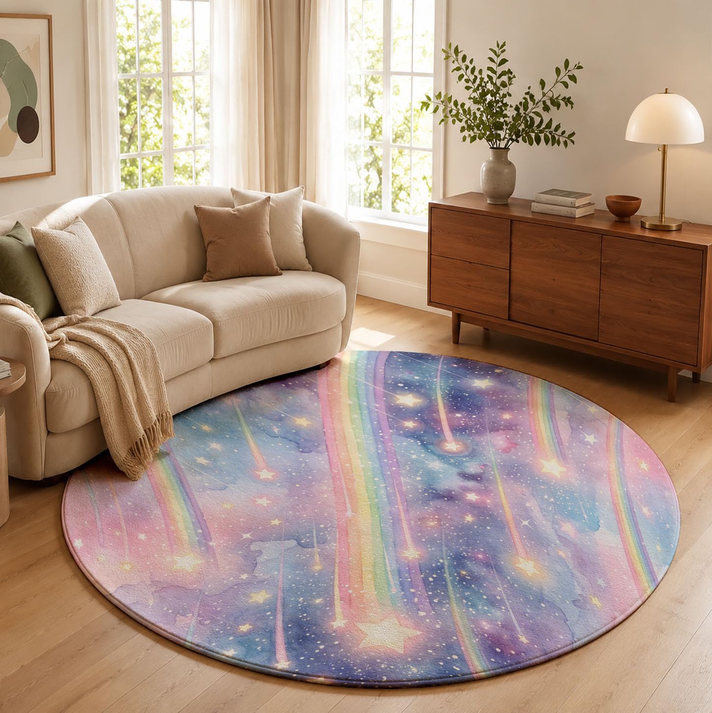 Lavable Tapis Rond Univers Aquarelle Onirique