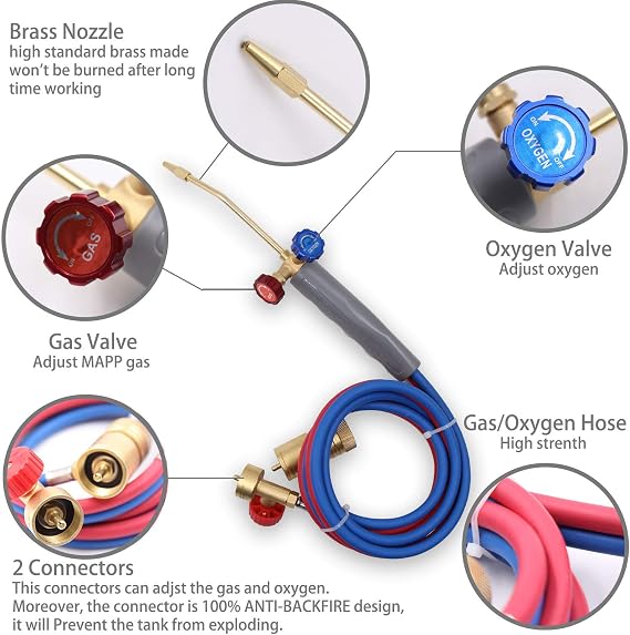 Brass Oxygen MAPP/Propane Welding Torch| Duel Fuel by Oxygen and MAPP PRO/Propane For Welding Brazing Soldering,