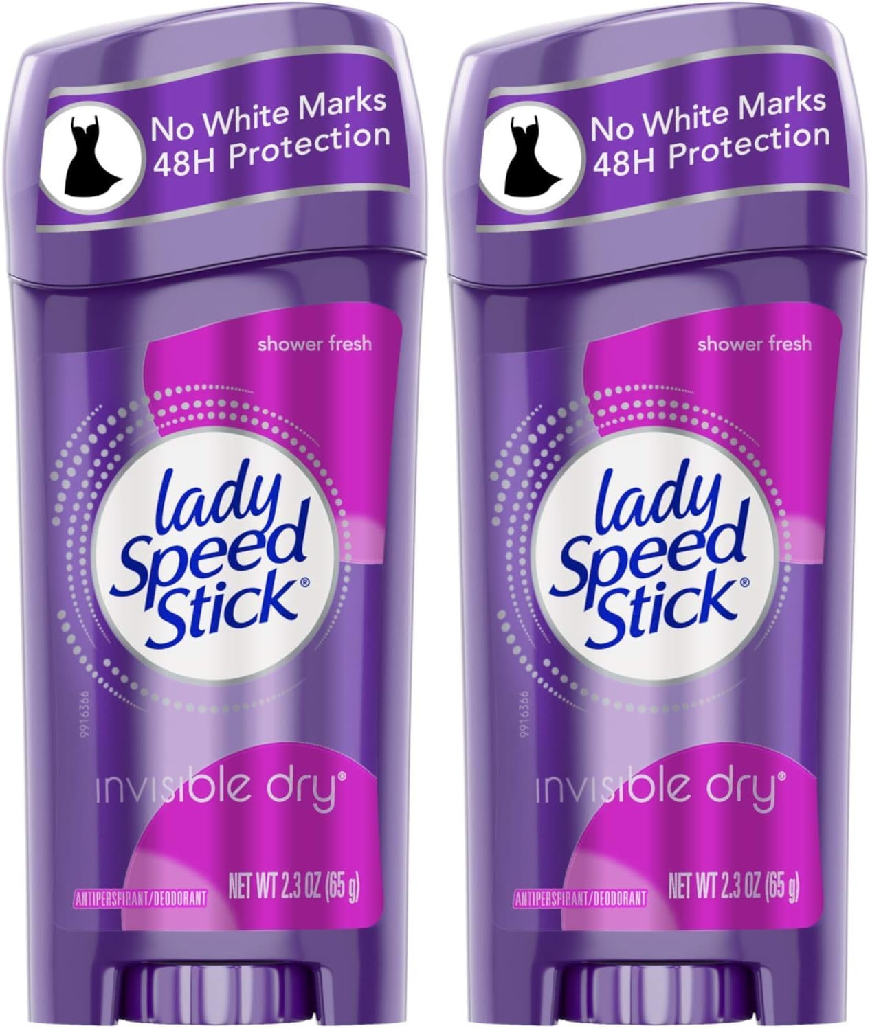 Lady Speed Stick Invisible Dry Antiperspirant/Deordorant, Lady Speed Stick Shower Fresh, 65g x 2