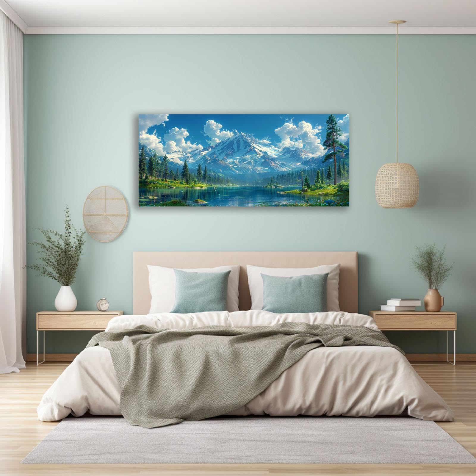 Amazon.co.jp: JOSUE 森 キャンバス アートパネル 山の風景 絵画