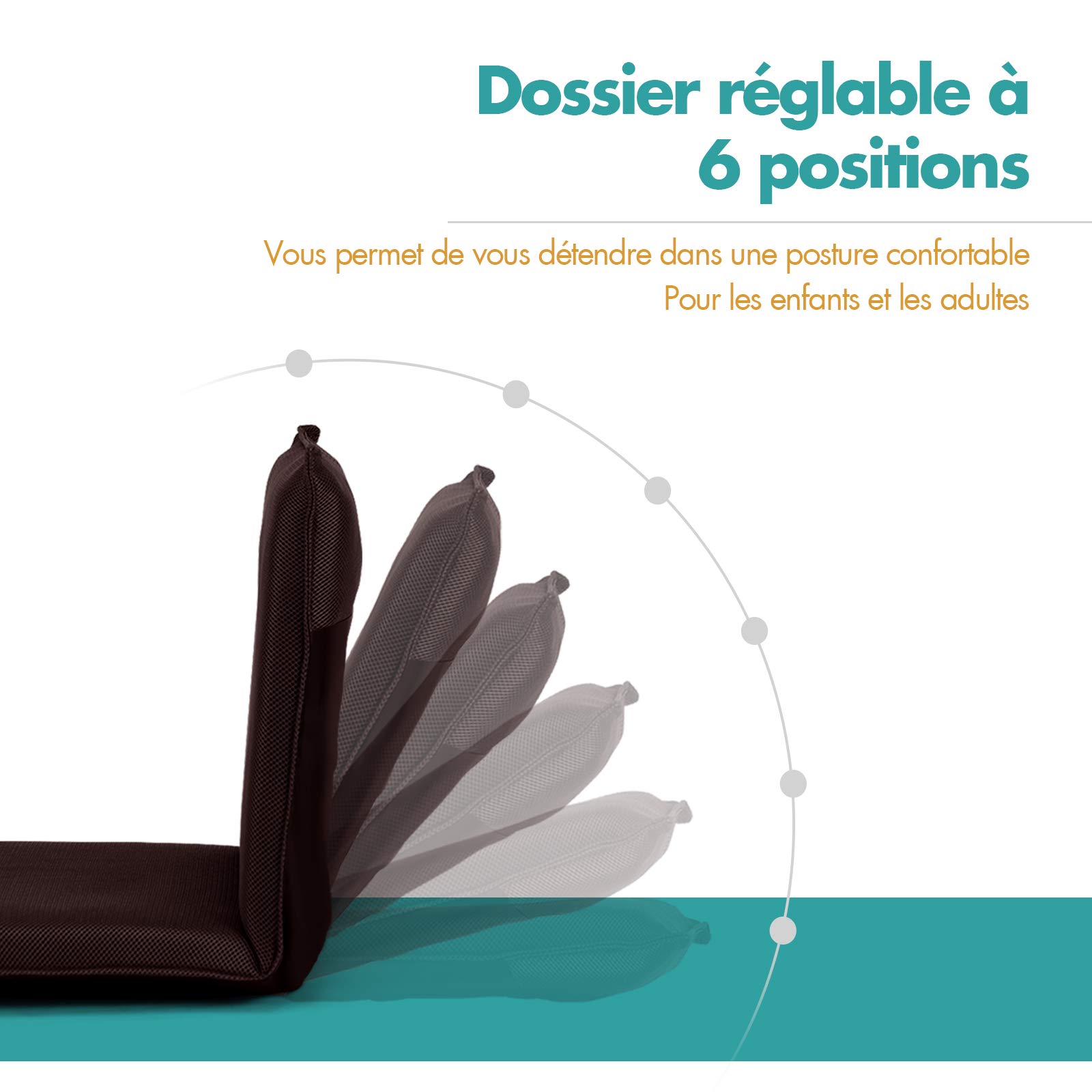 COSTWAY Chaise de Sol Pliable, Tatami Inclinable en 6 Position, Idéal pour Chambre, Salon, Bureau, Chaise de Plancher pour Jeu, Lecture 44 x 54,5 x 53,5CM, Jusqu’à 136KG (Brun)