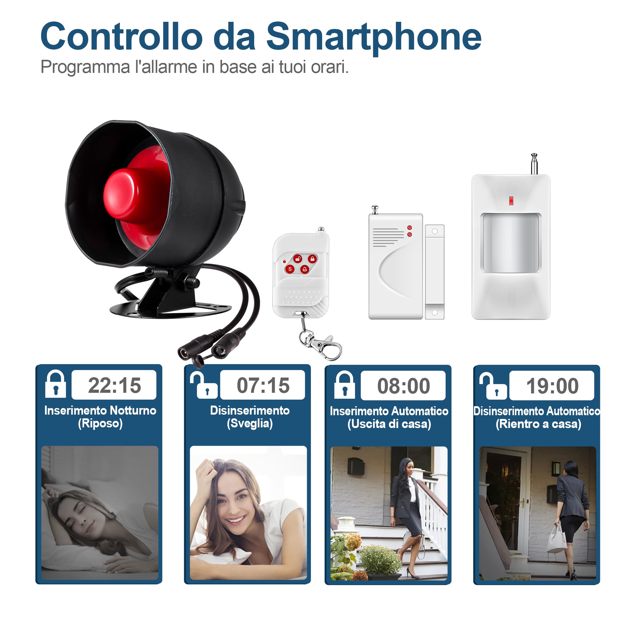 Sistema di allarme Kit WIFI, Allarme Casa da 120 dB con sensore di movimento, sensore per porte e finestre e Telecomando, Sistema di Allarme Wireless per capannoni, camper, garage