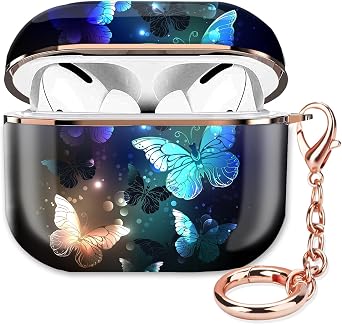 ZEKICE Airpod 3 Case Cute Airpods 3rd Generation Cover Protective Shockproof Hard Cover Shell with Rose Gold Keychain Buds Case for Girl Women Men Night Butterfly