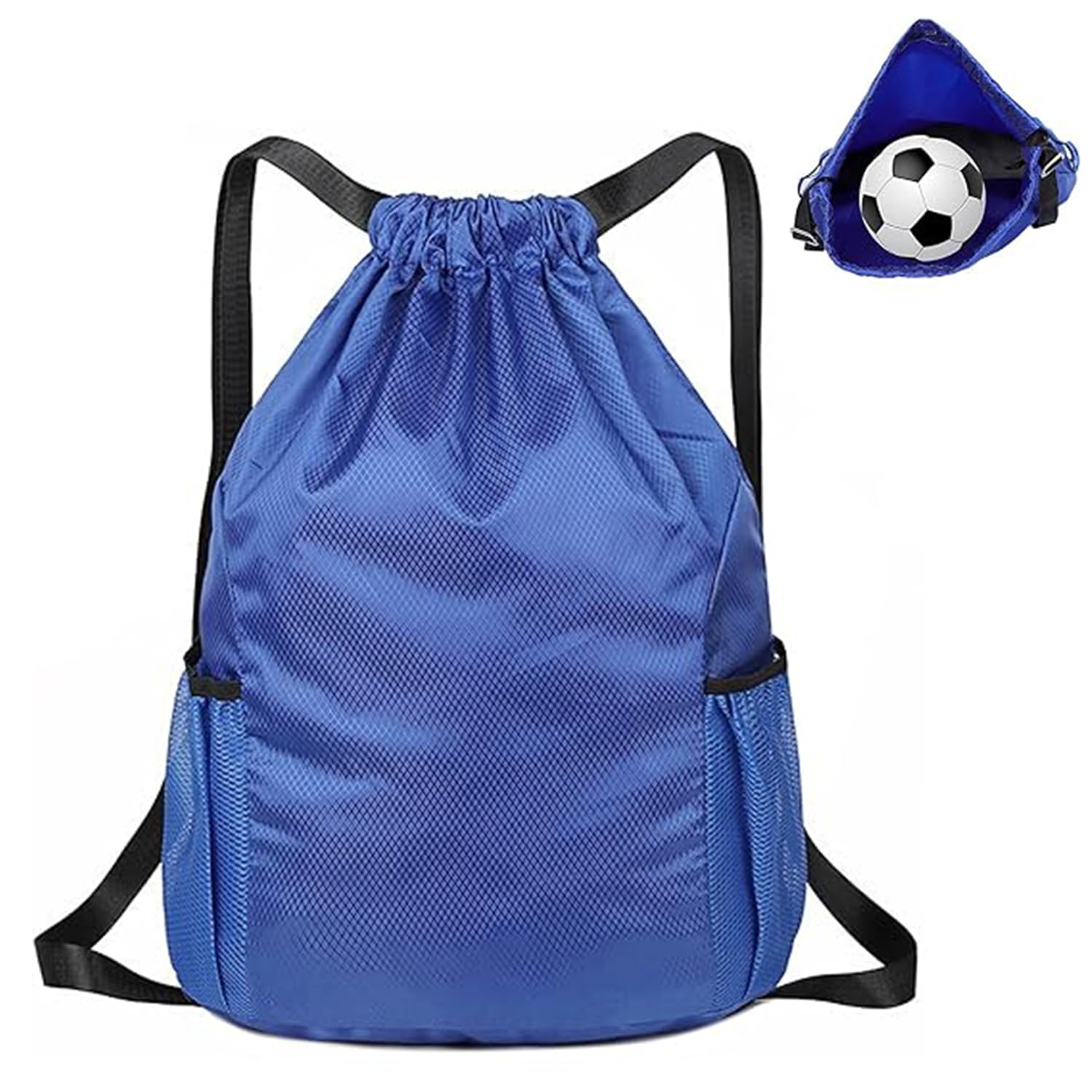 Ezranova Drawstring Gym Bag for Adults, Large Waterproof Swimming Bags, Sports String Backpack, Oxford Fabric Football Bag for School Travel Hiking Climbing (blue)
