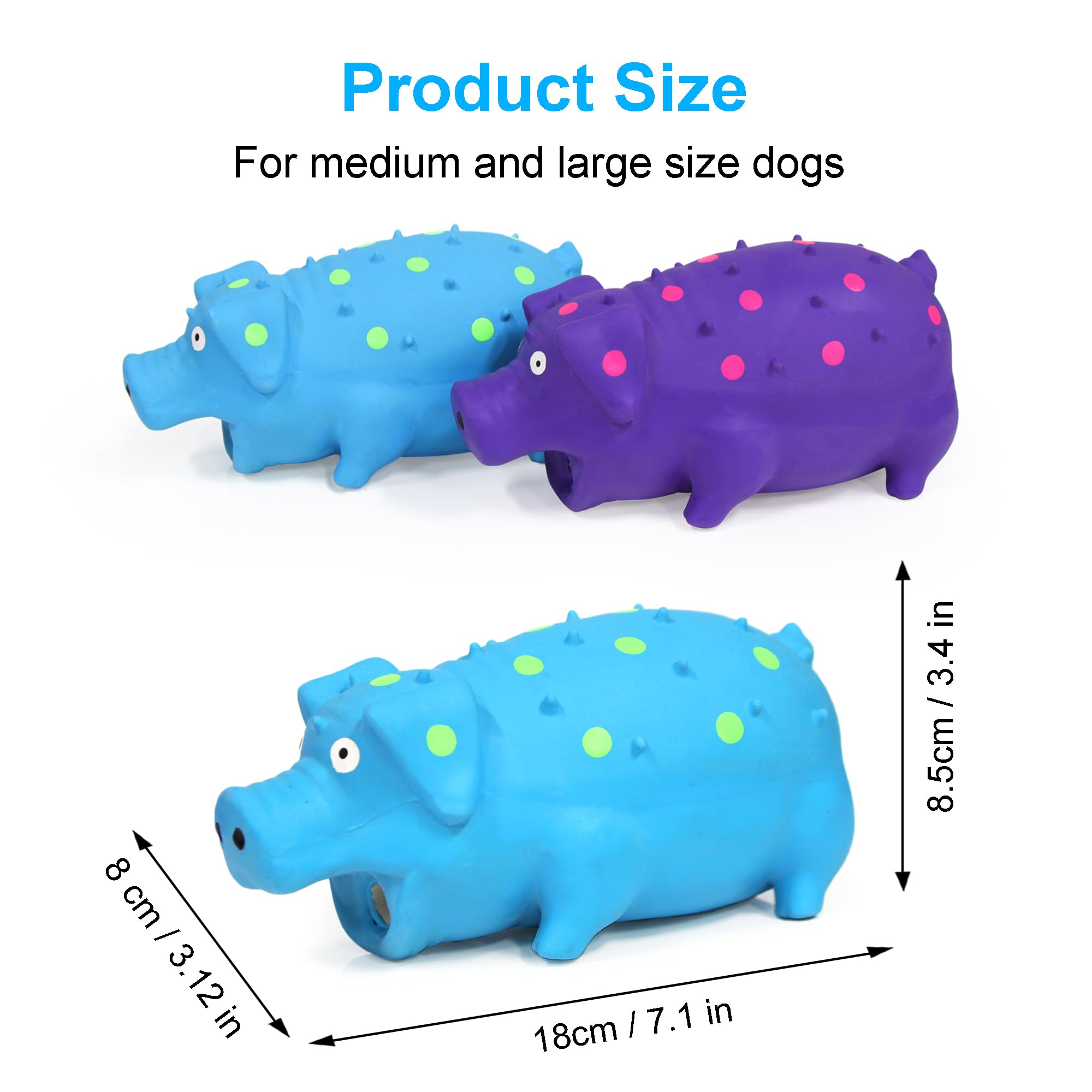 Quietschendes Schwein-Hundespielzeug, interaktives, langlebiges Latex-Gummi, Kauspielzeug für mittelgroße und große Hunde, 2 Stück (blau + lila)