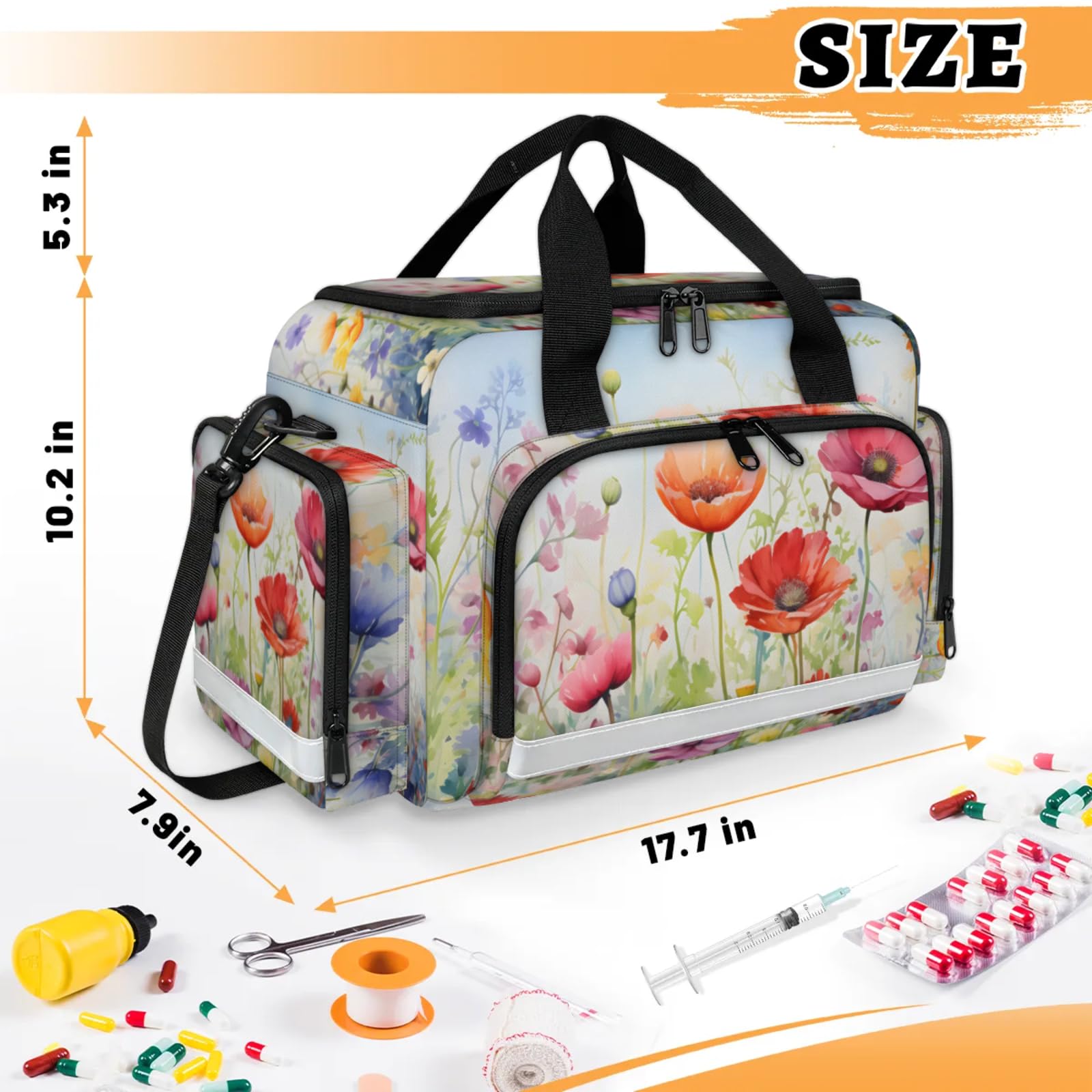 GzLeyigou First Aid Bags Empty, Modern Florals Emergency Bag First Aid Kit Multiple Compartment Kit Carrier On Call Trauma Bag For Paramedics Emergency Medical Supplies Kit