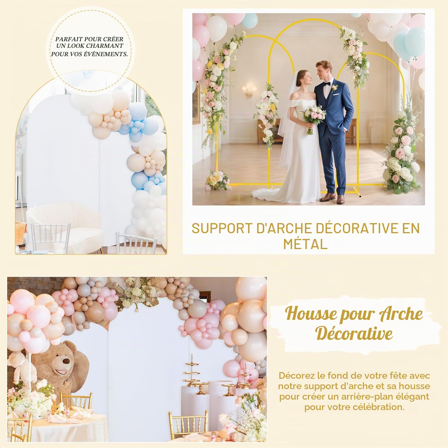 FUHSY Arche de fond, en forme d'arc, blanc, avec kit de couverture, 2,2 m, double face, pour décoration de mariage, fête