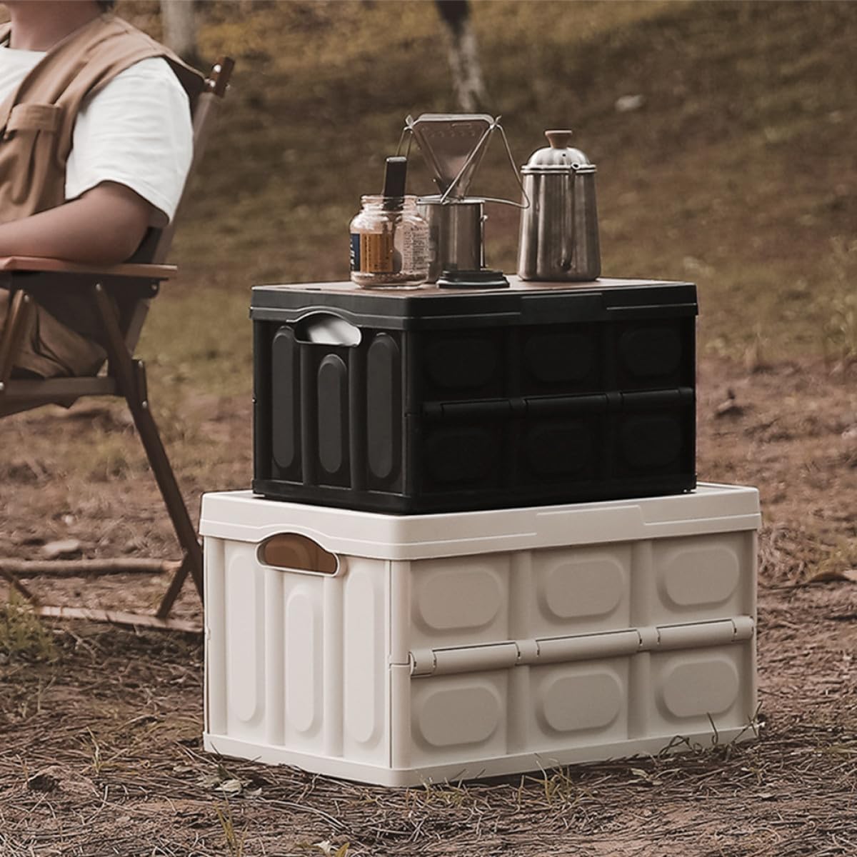 BESTYASH Stapelbare Kofferraum Aufbewahrungsbox mit Deckel Faltbarer Kofferraum Organizer aus Verschleißfestem Material Mittelgroße Kleiderbox für Camping und Haushalt