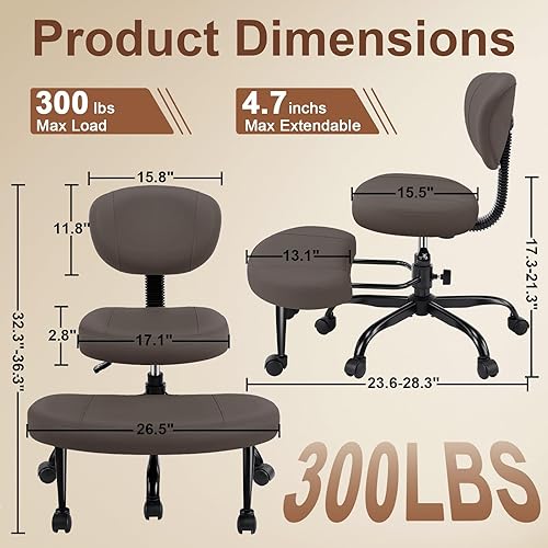 Miniatura 2 de Silla de oficina con patas cruzadas con ruedas, silla ergonómica giratoria ancha de meditación arrodillada con soporte de respaldo y altura