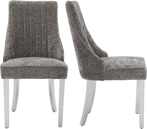 Vista 17 de Juego de 6 sillas de comedor de mediados de siglo color beige, juego de 6 sillas modernas para cocina y comedor, sillas de cocina tapizadas en tela