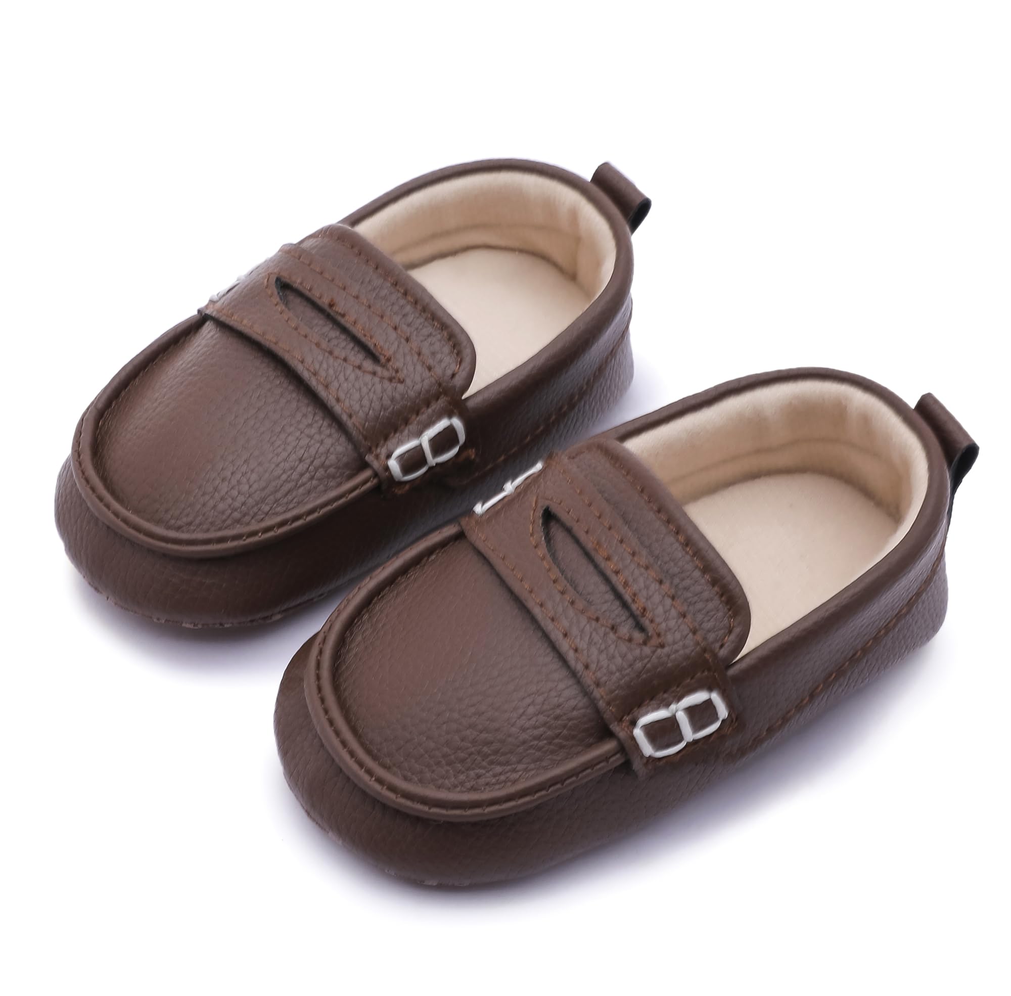 LONSOEN Baby Toddler Boys Girls Loafers Newborn Leather Moccasins Infant First Walking Dress Shoes 6-12 Months, Coffee BAY235