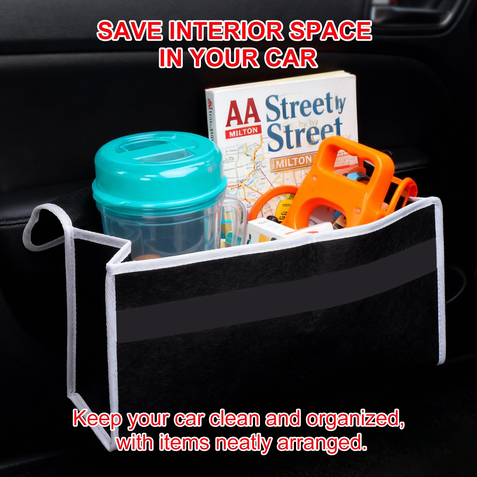 Organizador Maletero Coche Plegable Antideslizante Fieltro Grueso, Bolsa Multiuso Universal para Coche, Contenedor Salvaespacio Base Doble Estable, Material Ecológico sin Olor, 50×24×15 cm