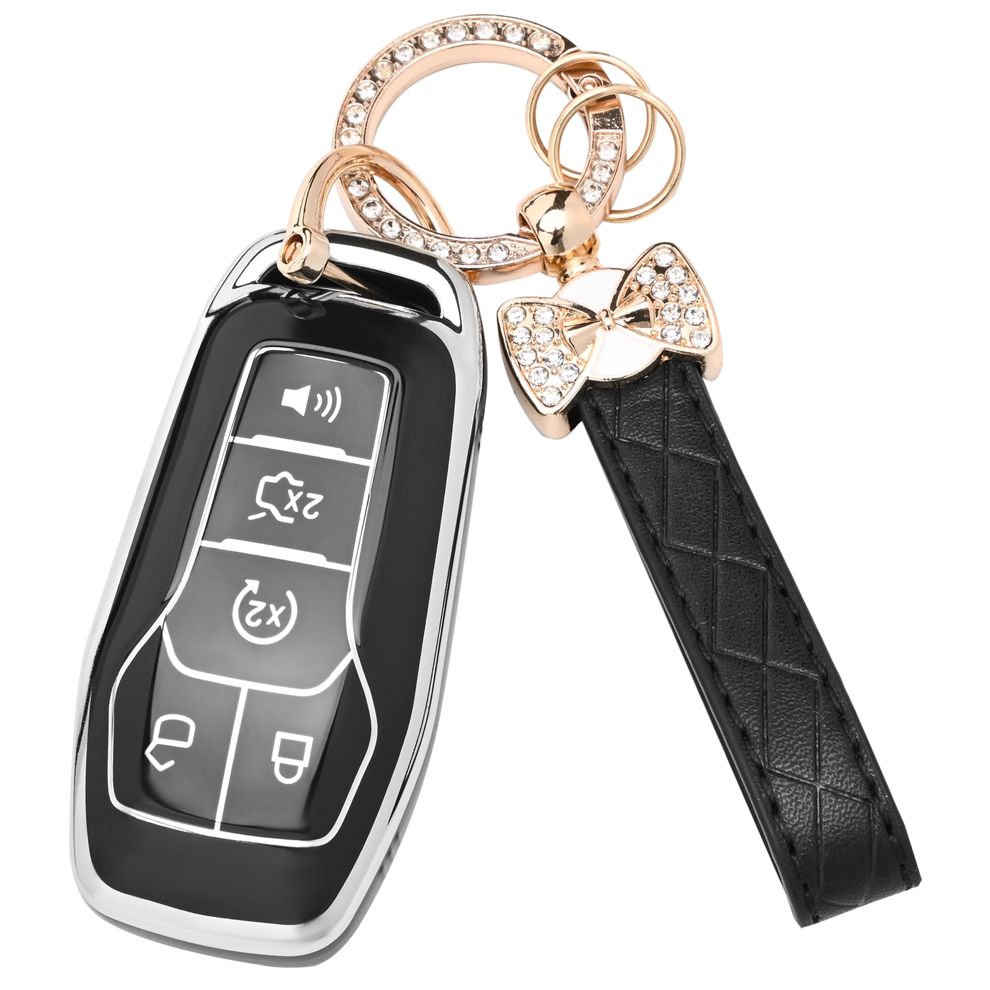 TECARATE for Ford Key Fob Cover - Soft TPU Key Fob Case for Ford Edge Fusion Explorer Mustang Lincoln MKZ MKC MKX Smart Keyless Remote Key(Black)