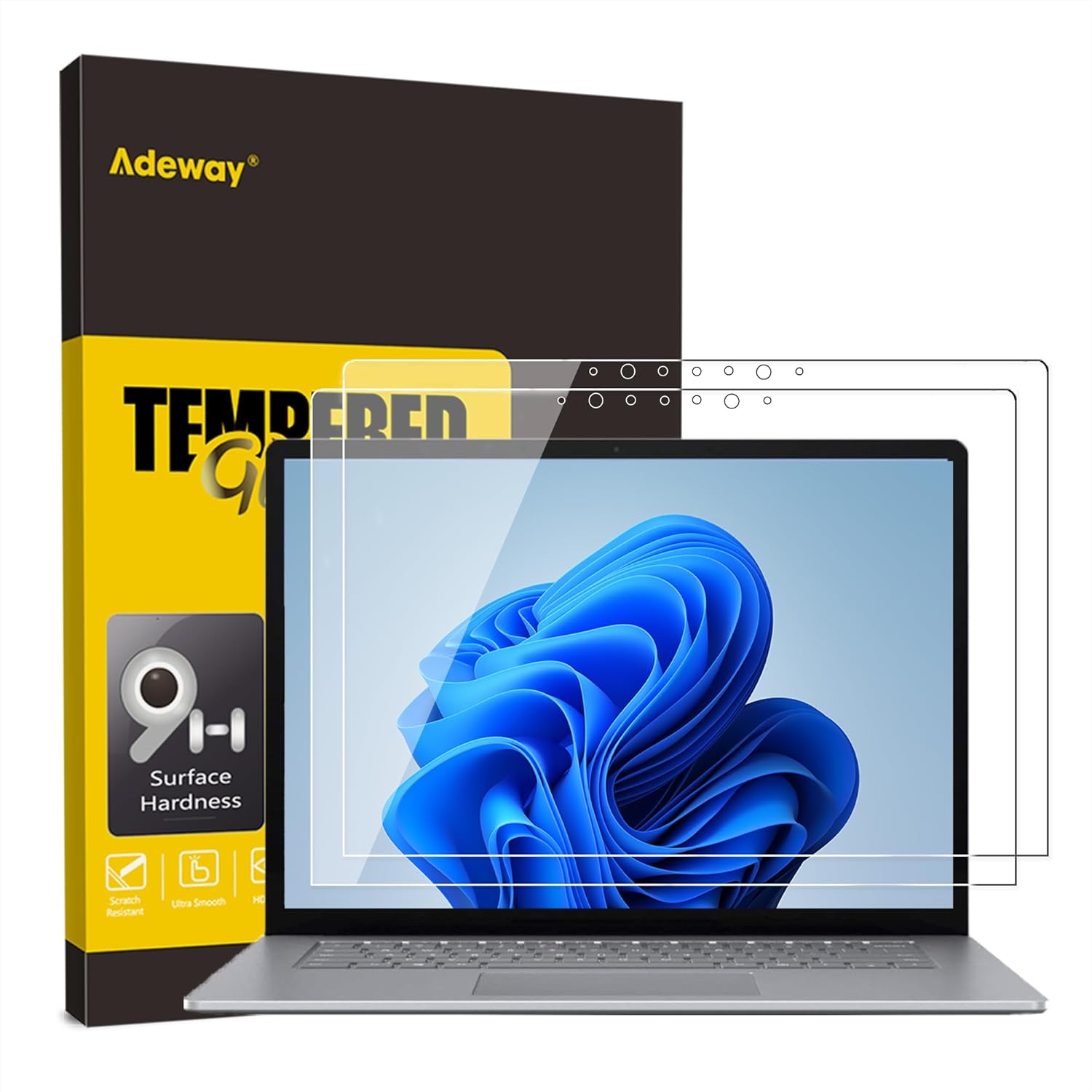 Adeway Screen Protector for Surface Laptop 5/6/4 Screen Protector 13.5 inch, Tempered Glass 9H, High Sensivity, Easy Installation, also Suitable for Surface Laptop 2/1 [2 Pack]