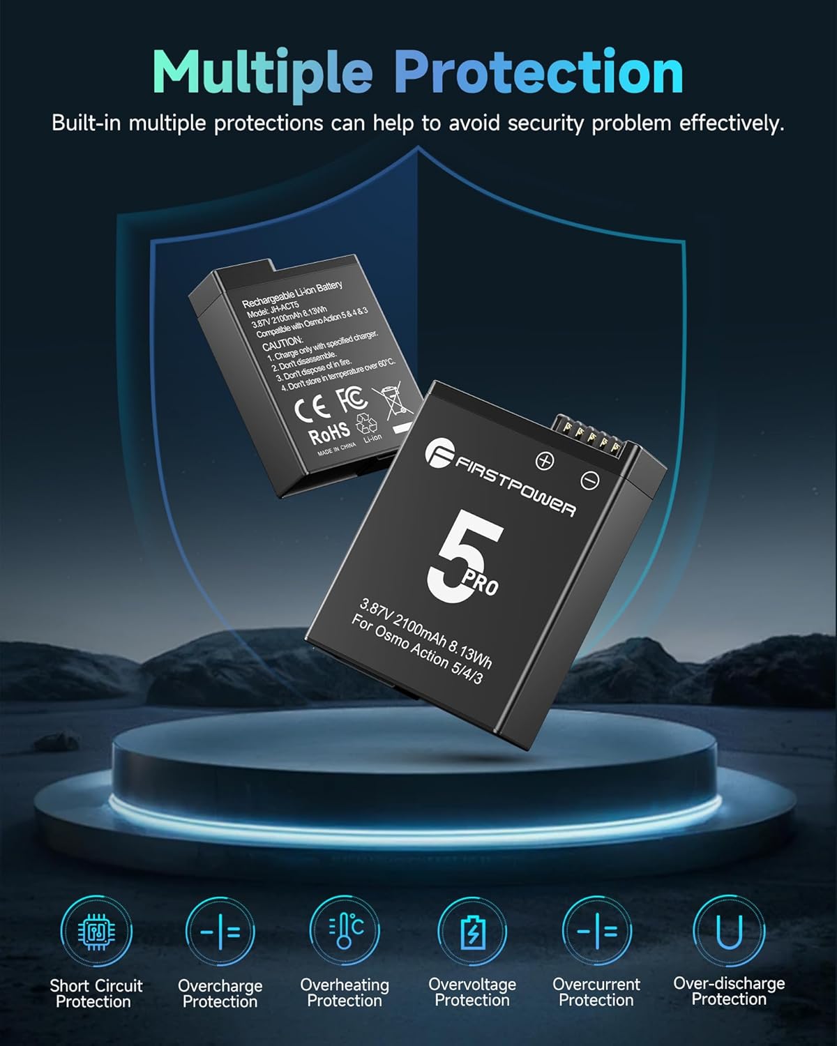 FirstPower Replacement Osmo 360/ Action 6/5 pro/4/3 Battery (2-Pack 2100mAh) with 20W Dual Fast Charging Hub Compatible with DJI Osmo Action 6, Action 5 Pro, Action 4, Action 3, Osmo 360 Cameras