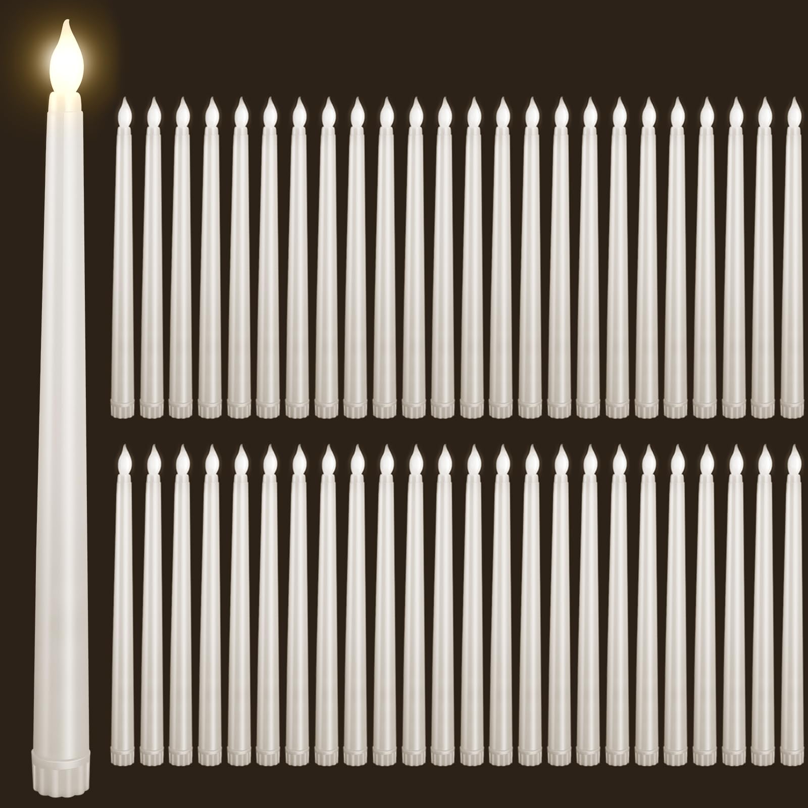 Bezpłomieniowe migoczące świece stożkowe LED, luzem, na baterie, na Boże Narodzenie, Halloween, urodziny, wesele, przyjęcie, kość słoniowa, 28 cm, 48 szt