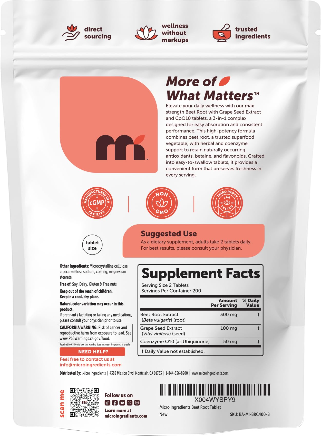 Micro Ingredients Beet Root with Grape Seed Extract & CoQ10, 400 Tablets | 200 Servings | Beet Root Supplements from Beetroot Extract | Non-GMO, Gluten Free — Amazon image 7