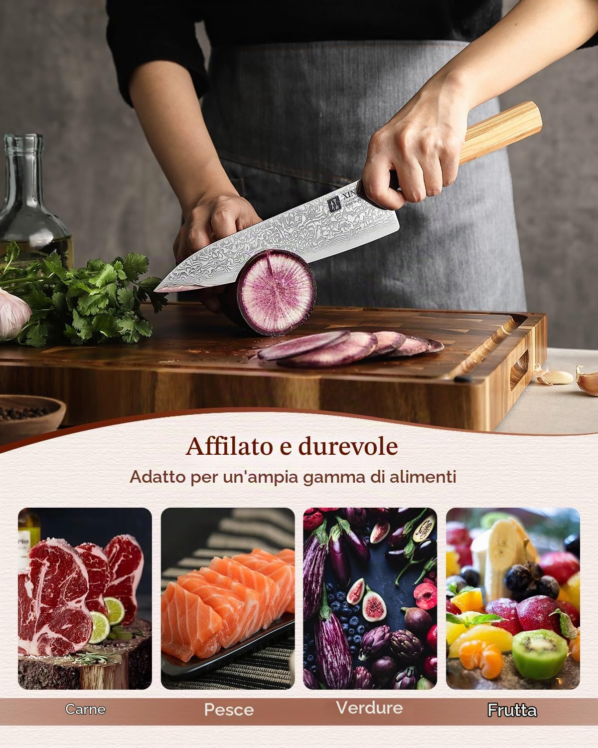 XINZUO 67 Strati in Acciaio Damasco Set Coltelli da 7 Pezzi, Portacoltelli Set di Coltello da Cuoco -Manico in Legno d'Ulivo-con Blocco Coltelli e Forbici da Cucina Multifunzione-con Scatola Regalo