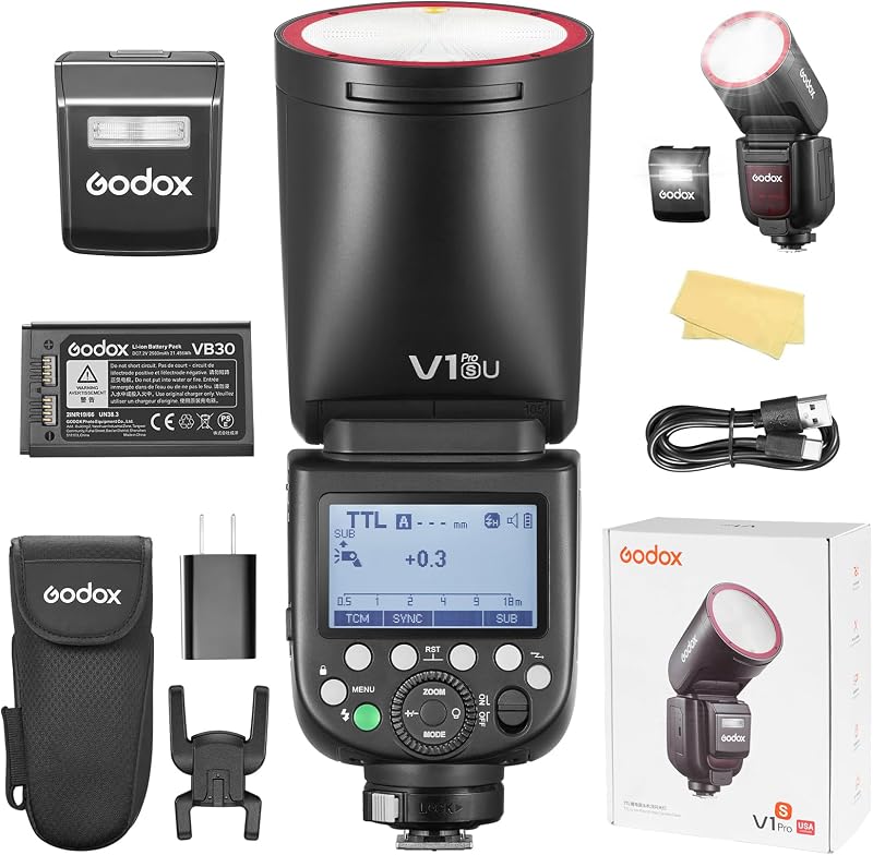 Godox V1 Pro S godox V1Pro-S V1Pro S TTL Flash for Sony 2980mAh 76W | V1 Pro for Sony Camera Round Head Flash 500 Full Power Flashes 1/8000s HSS 1.3s Recycle Time 2.4G Wireless