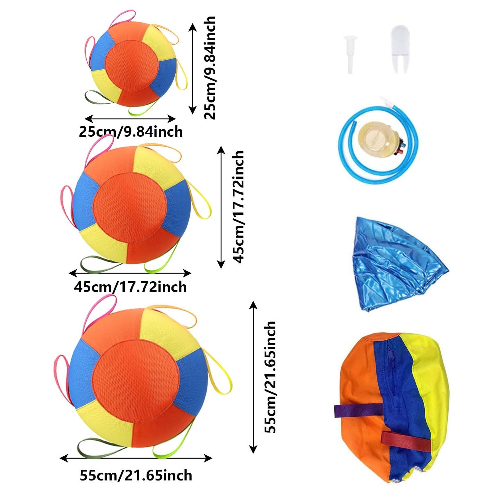 Pelota gigante calmante para perros, bola gigante de pastoreo para perros, bolas grandes inflables duraderas resistentes al desgarro con cubierta de mango y bomba para perros de juego y ejercicio (55