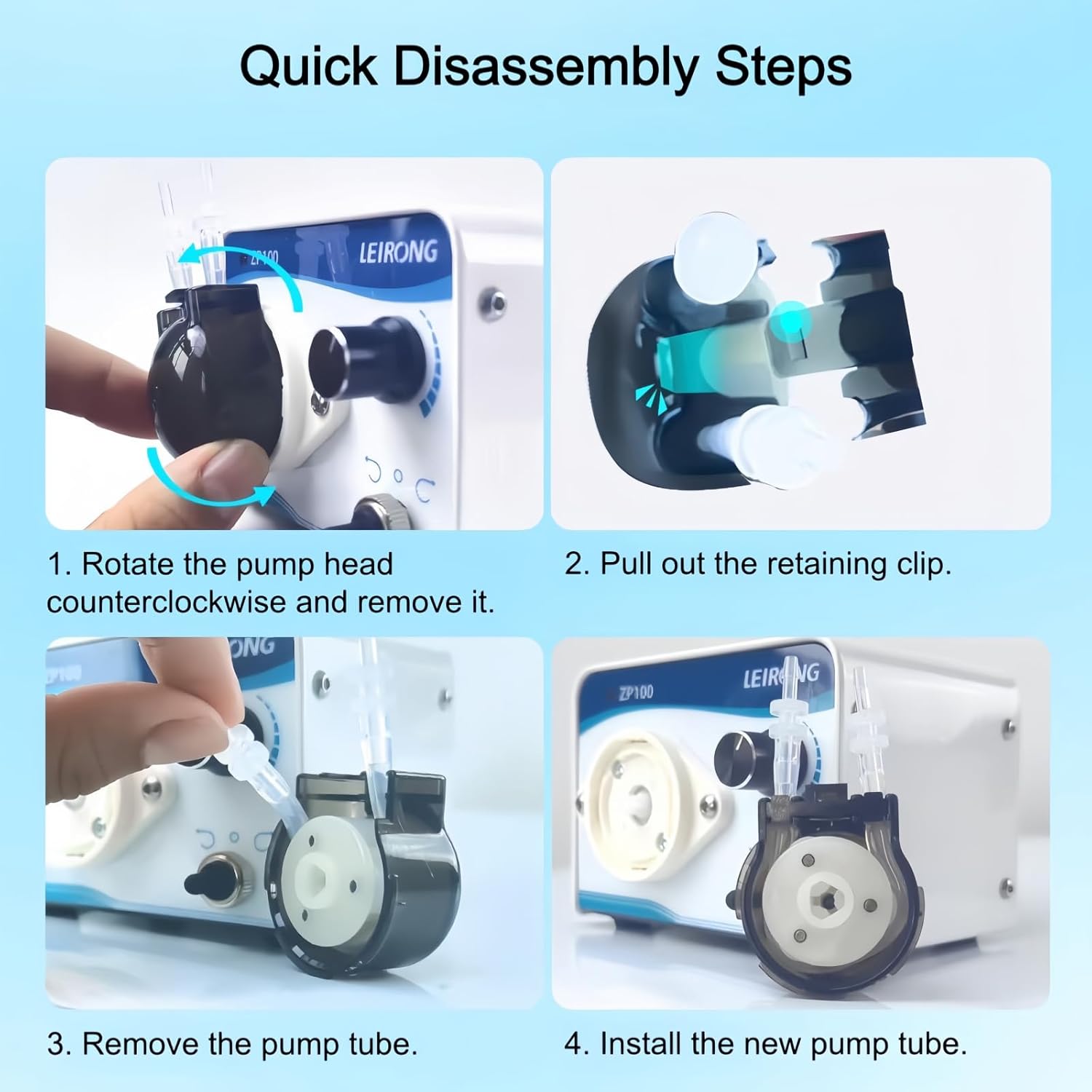 ZP100 Adjustable Peristaltic Dosing Pump Liquid Metering Pump with Adapter for Aquarium Lab Analytical with Power Supply DC 24V 15W (1.5×3.5mm BPT Tubing, 9~26ml/min)