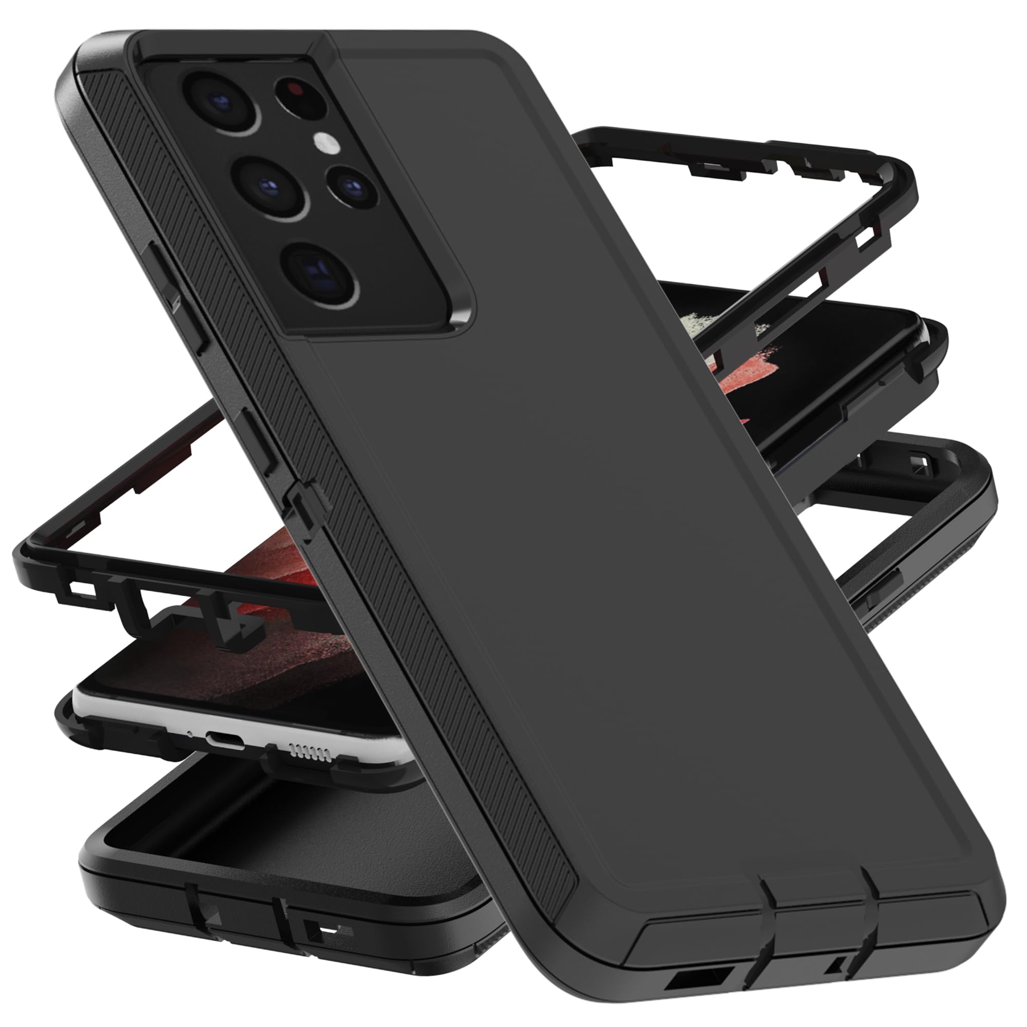 AYMECL for S21 Ultra Case,Galaxy S21 Ultra 5G Case [Military Grade] 3 in 1 Heavy Duty Full Body Shockproof Protection Phone Case for Samsung Galaxy S21 Ultra 6.8 inch,Black