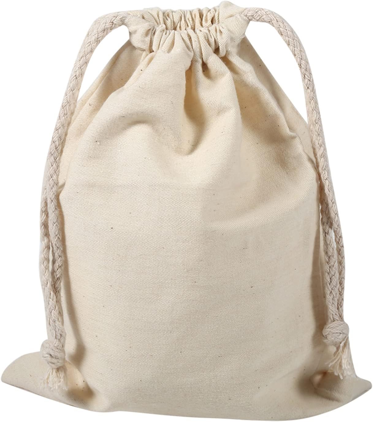 BORDSTRACT Cotton Muslin Bags, Cotton Drawstring Storage Laundry Sack Stuff Bag, Reusable Travel Pouch, Eco-Friendly Vegetable Canvas Bag, Backpack for Household Use(15X20cm)