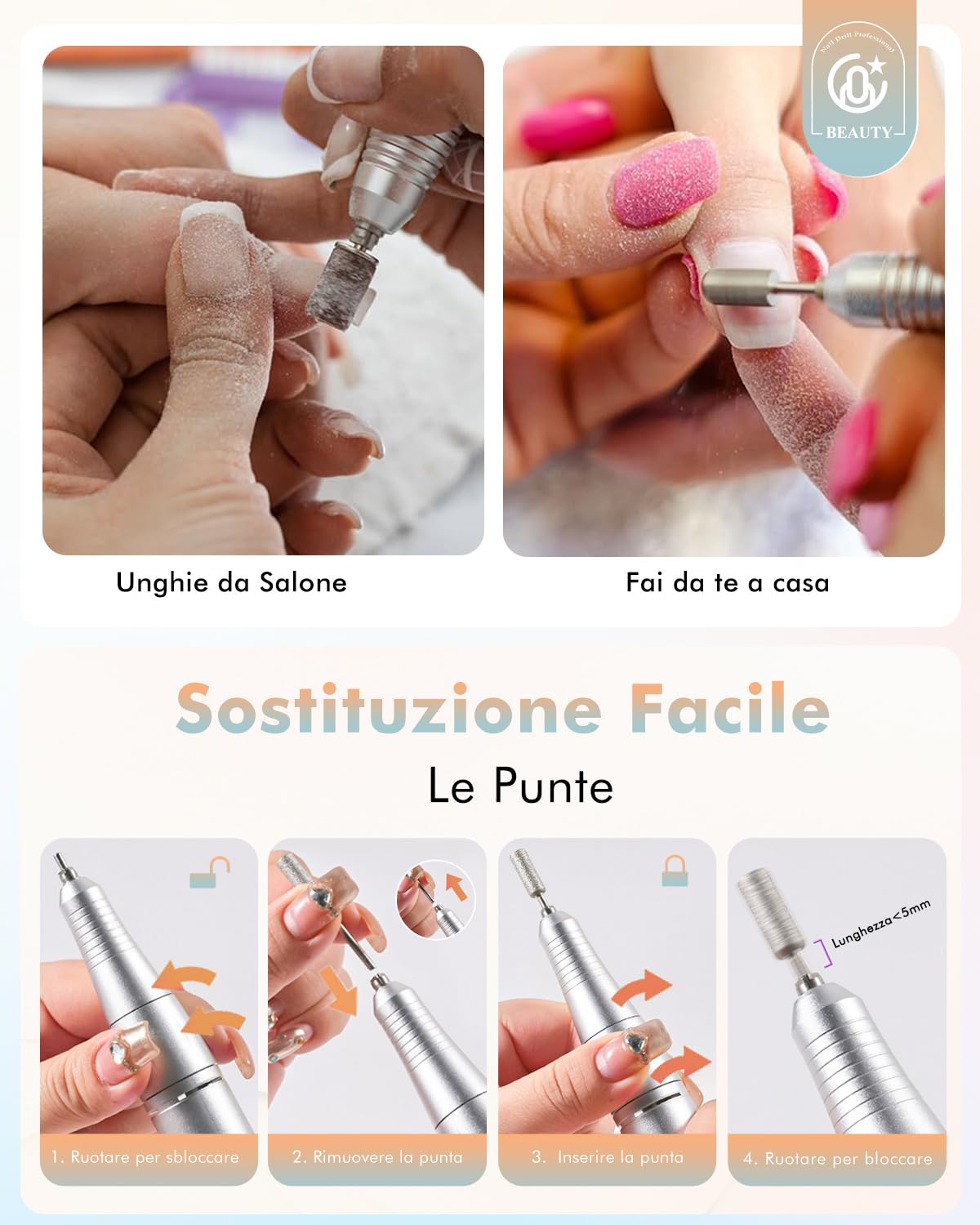 CozyZen Trapano per unghie senza fili professionale: 45000 giri/min, kit di lima elettrica ricaricabile per unghie, portatile e a basso rumore, per unghie acriliche, gel, manicure e pedicure, salone e