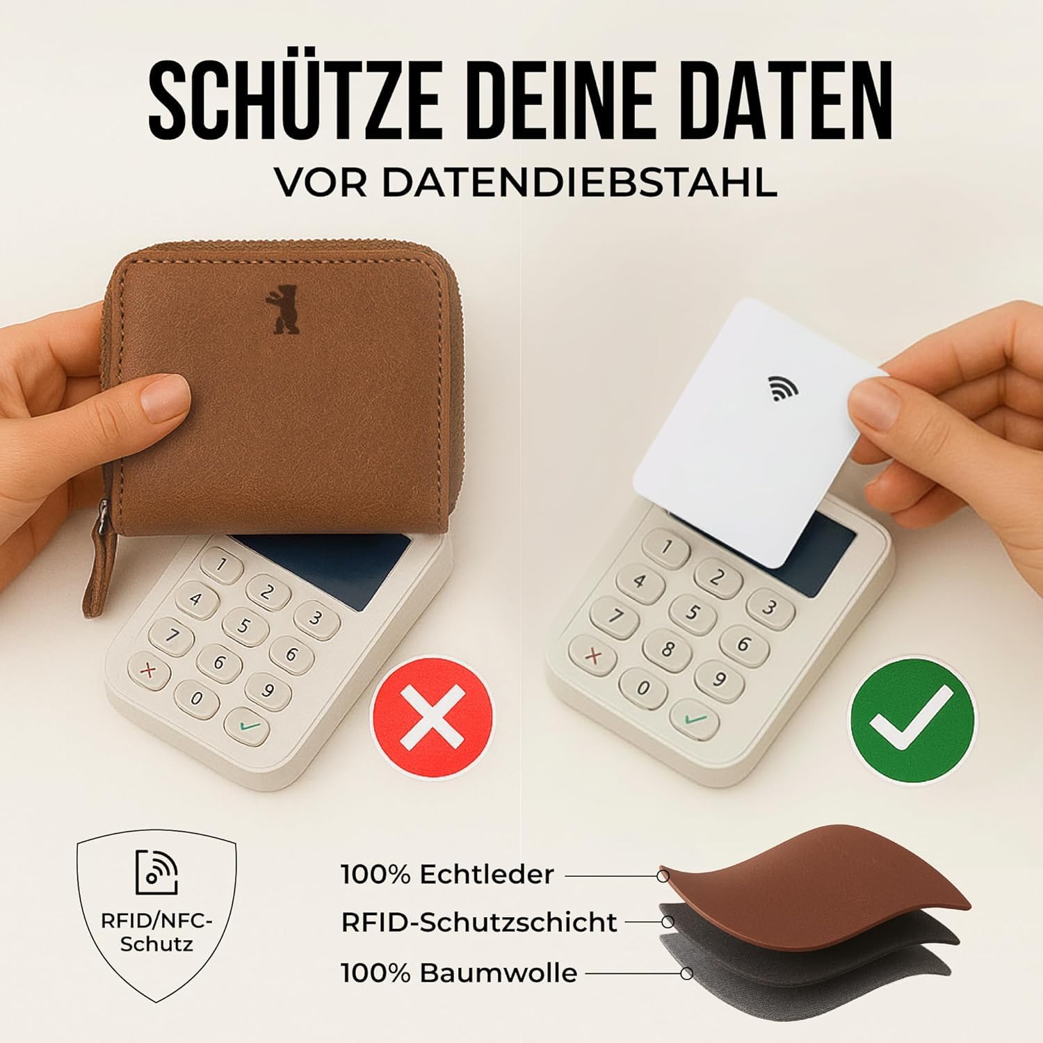 Berliner Bags Vintage Geldbörse Vienna, Große Portemonnaie, Geldbeutel aus Leder mit RFID Schutz, inkl. Geschenk-Box, für Damen - Braun