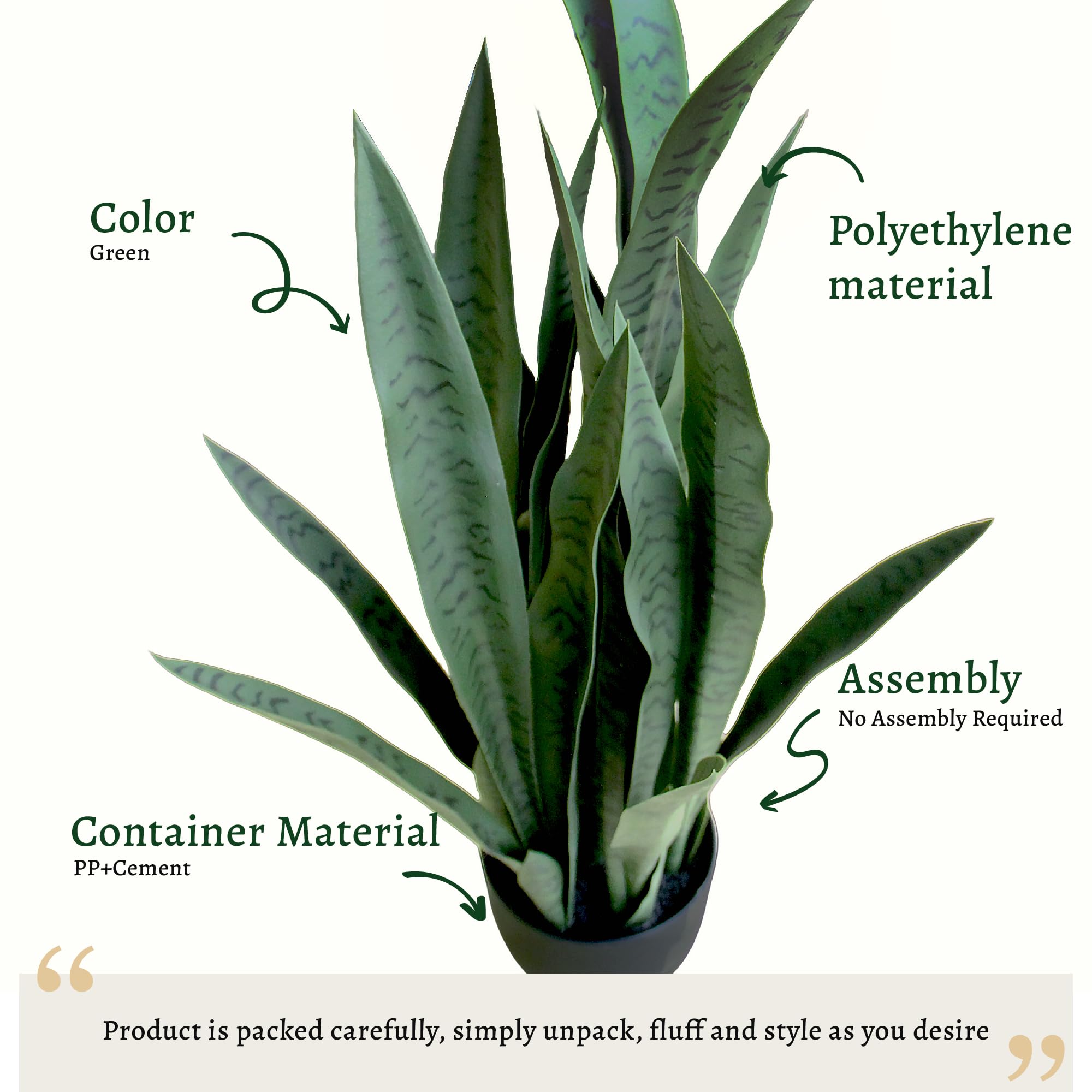 KOL 3FT Artificial Snake Plant, Fake Sansevieria Indoor Outdoor, 28 Thick PE Leaves Lifelike Faux Silk Plants, Home Decor Mother in Law Tongue 35in, Greenery for Office Decoration, Green