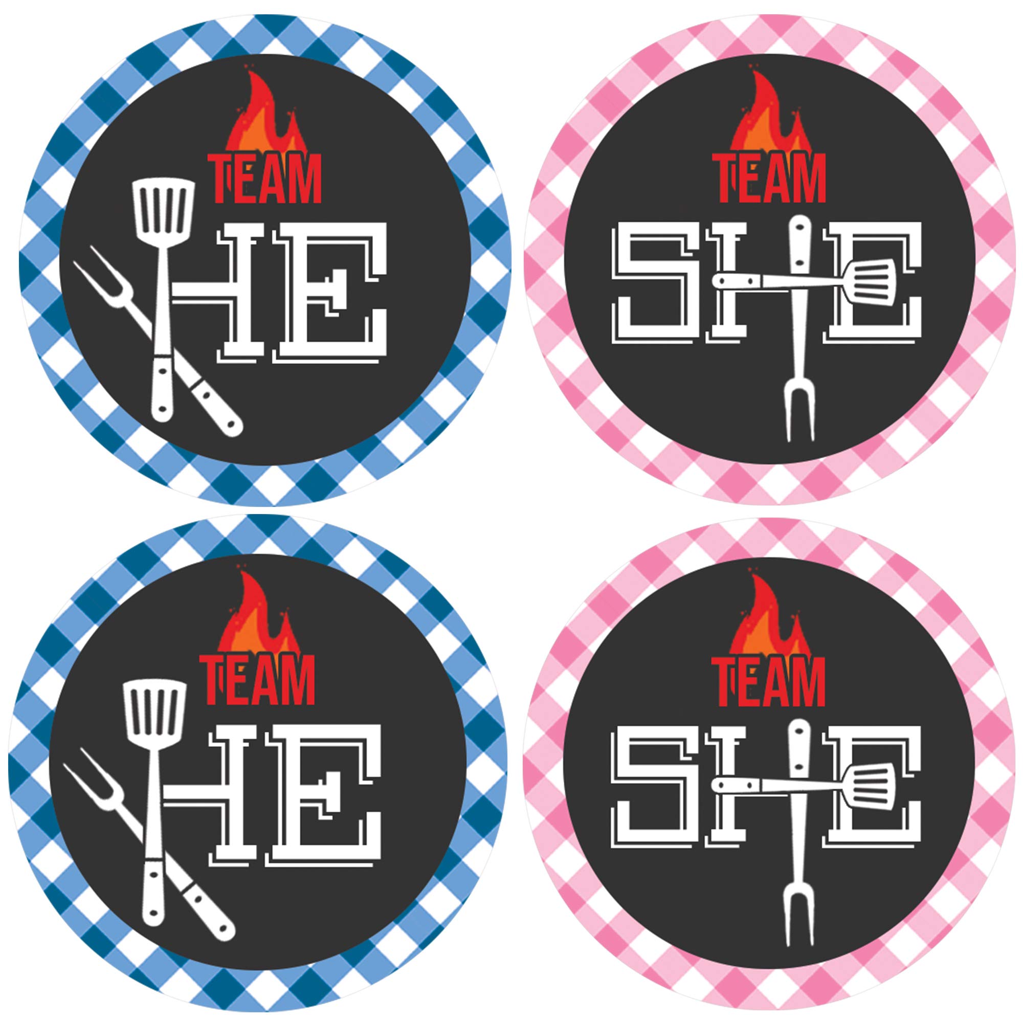 Baby Barbecue Gender Reveal Stickers - Pink or Blue Team He or She, Boy or Girl, Baby Q BBQ Decorations - 40 Labels