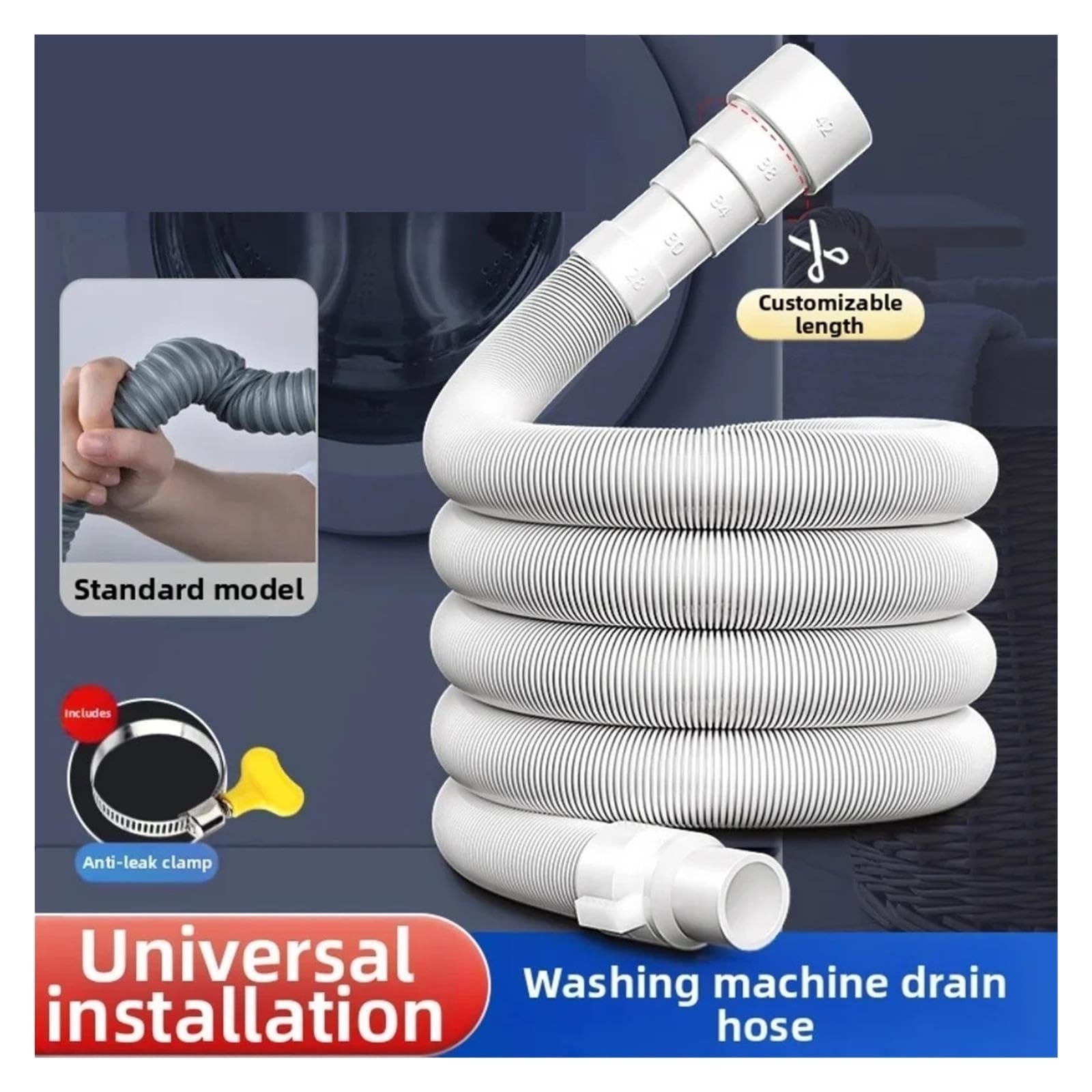 Tubo Di Scarico Flessibile for Lavatrice, Tubo Di Scarico Dell'acqua Da 4 M-8 M for Lavatrice Automatica E Uscita Di Scarico Del Lavandino(4m-1 set)