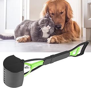 Voluxe Pá para coletar cocô de mandíbula, coletor de cocô para animais de estimação, coletor de resíduos de cachorro e gatos com cabo longo para pá de cocô de grama (verde + preto)