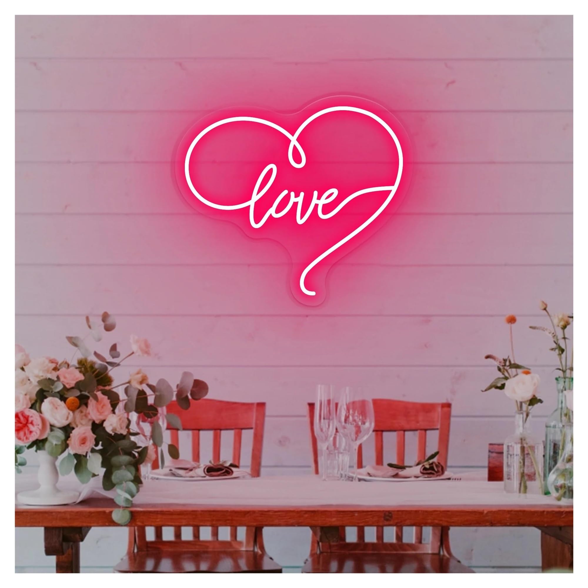 Wiszące neony artystyczne Neon Love Serce LED Light Z Możliwością Przyciemniania Dla Par Weselnych Walentynki Dekoracja Pokoju Na Przyjęcie Urodzinowe Lampa 17.72inx15.75in(Różowy)