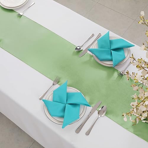 Miniatura 4 de Horbaunal Paquete de 2 caminos de mesa de satén verde salvia de 12 x 108 pulgadas, caminos de mesa suaves para banquetes de boda, fiesta de
